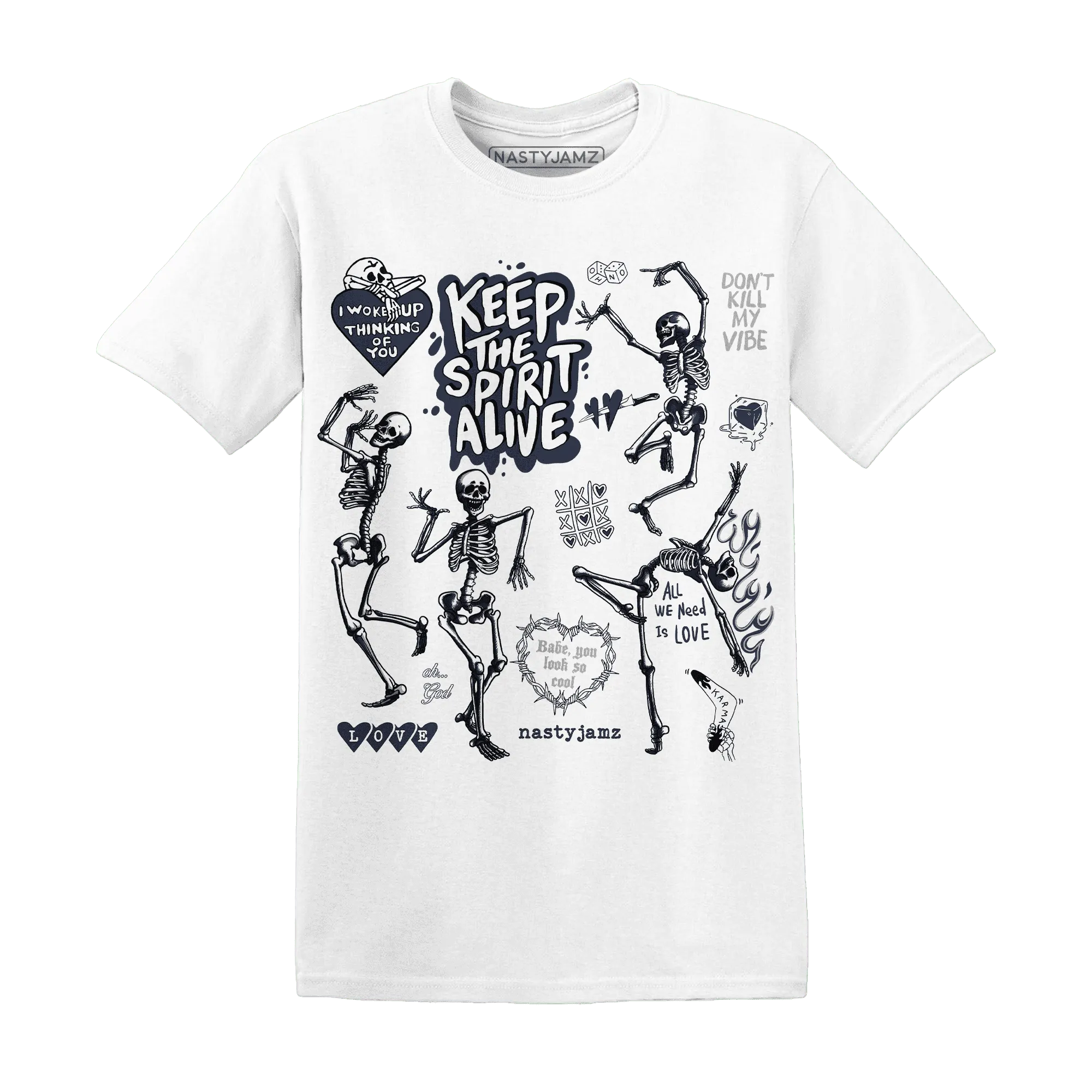 White-Navy-6s-NastyJamz-T-Shirt-Match-Keep-The-Spirit-Alive