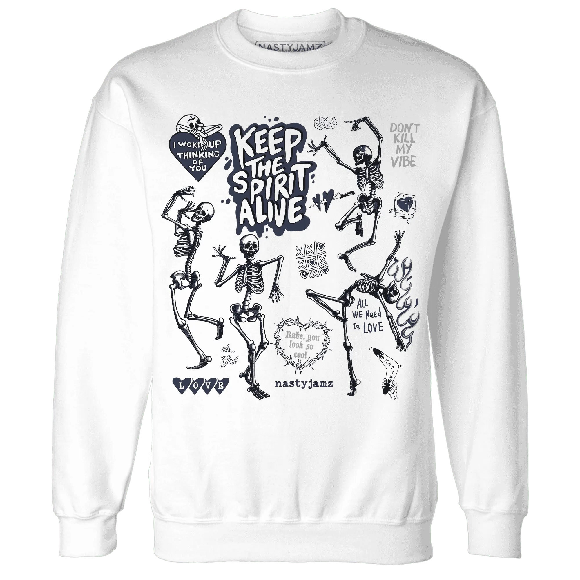 White-Navy-6s-NastyJamz-Sweatshirt-Match-Keep-The-Spirit-Alive