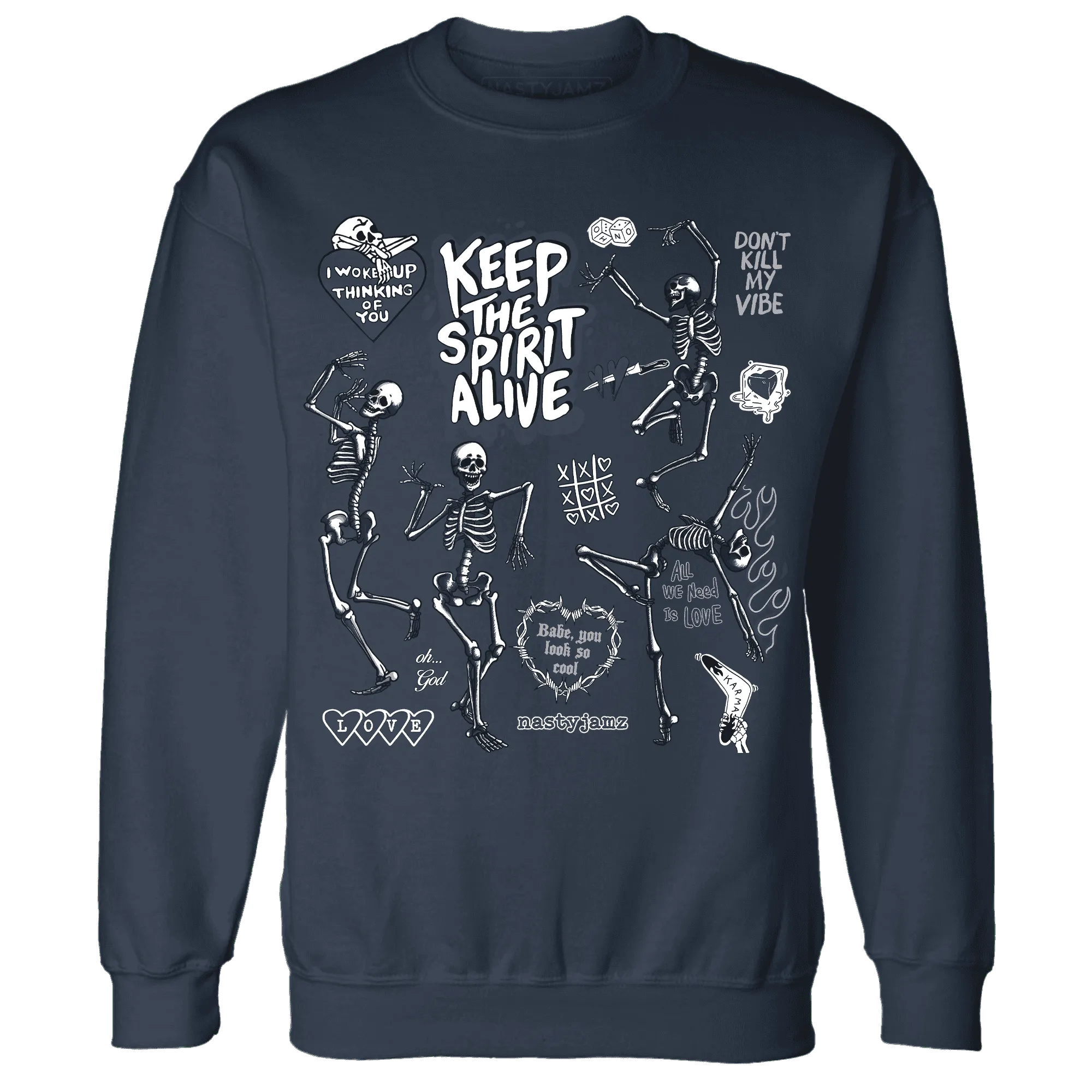 White-Navy-6s-NastyJamz-Sweatshirt-Match-Keep-The-Spirit-Alive