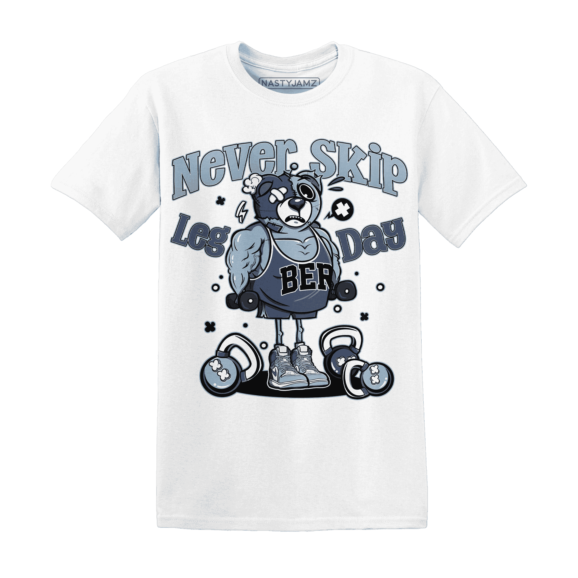 Mid Diffused Blue Grey 1s T Shirt Match Leg Day BER - NastyJamz