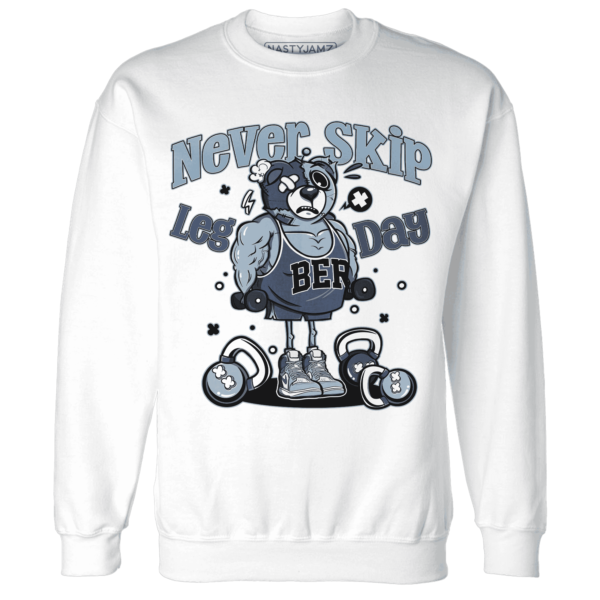 Mid Diffused Blue Grey 1s Sweatshirt Match Leg Day BER - NastyJamz