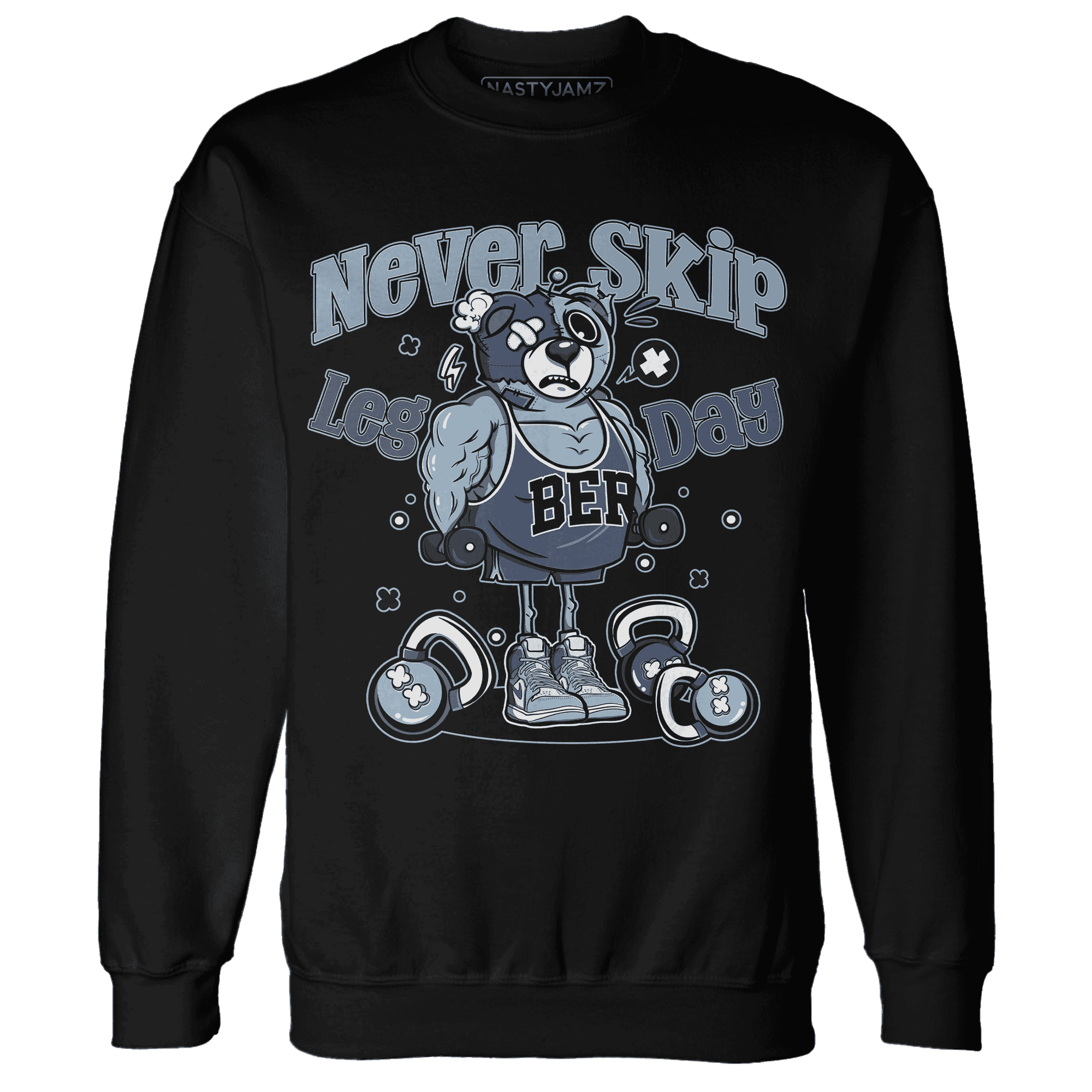 Mid Diffused Blue Grey 1s Sweatshirt Match Leg Day BER - NastyJamz