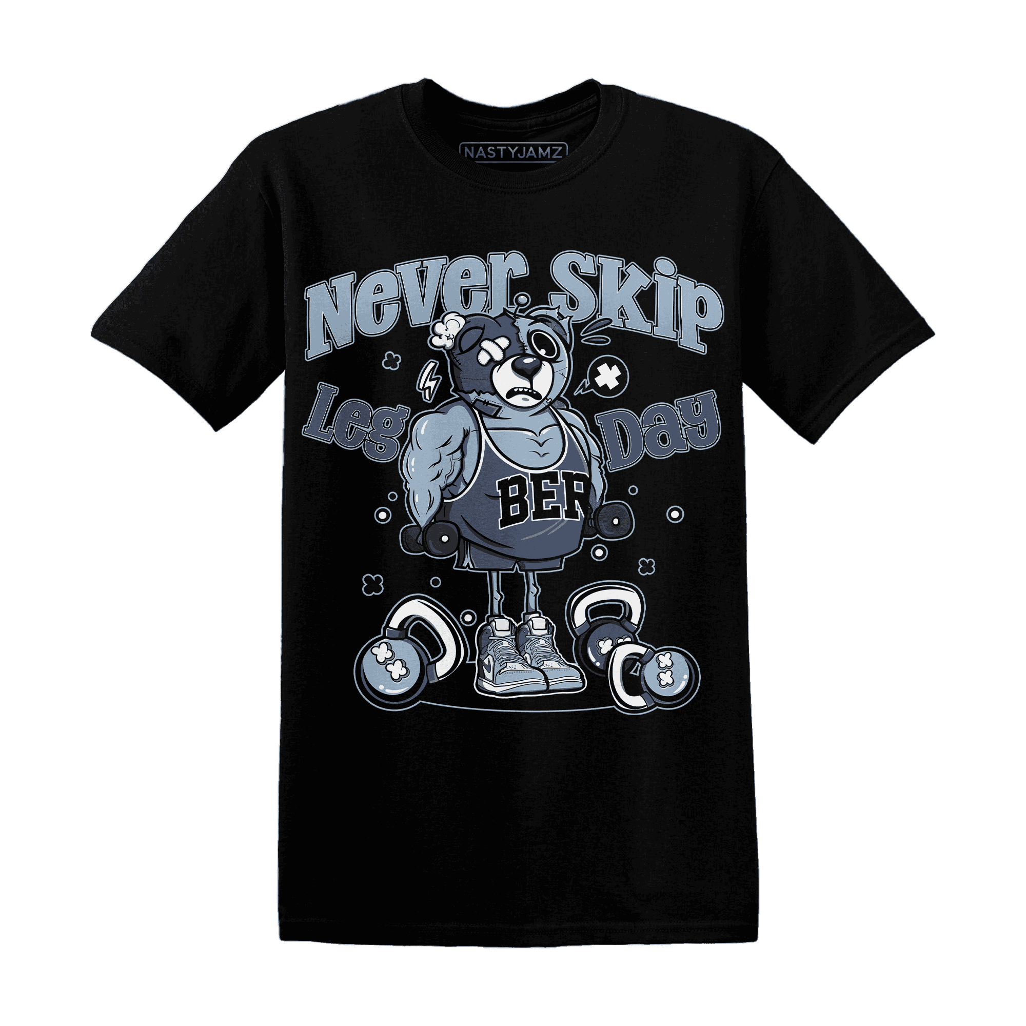 Mid Diffused Blue Grey 1s T Shirt Match Leg Day BER - NastyJamz