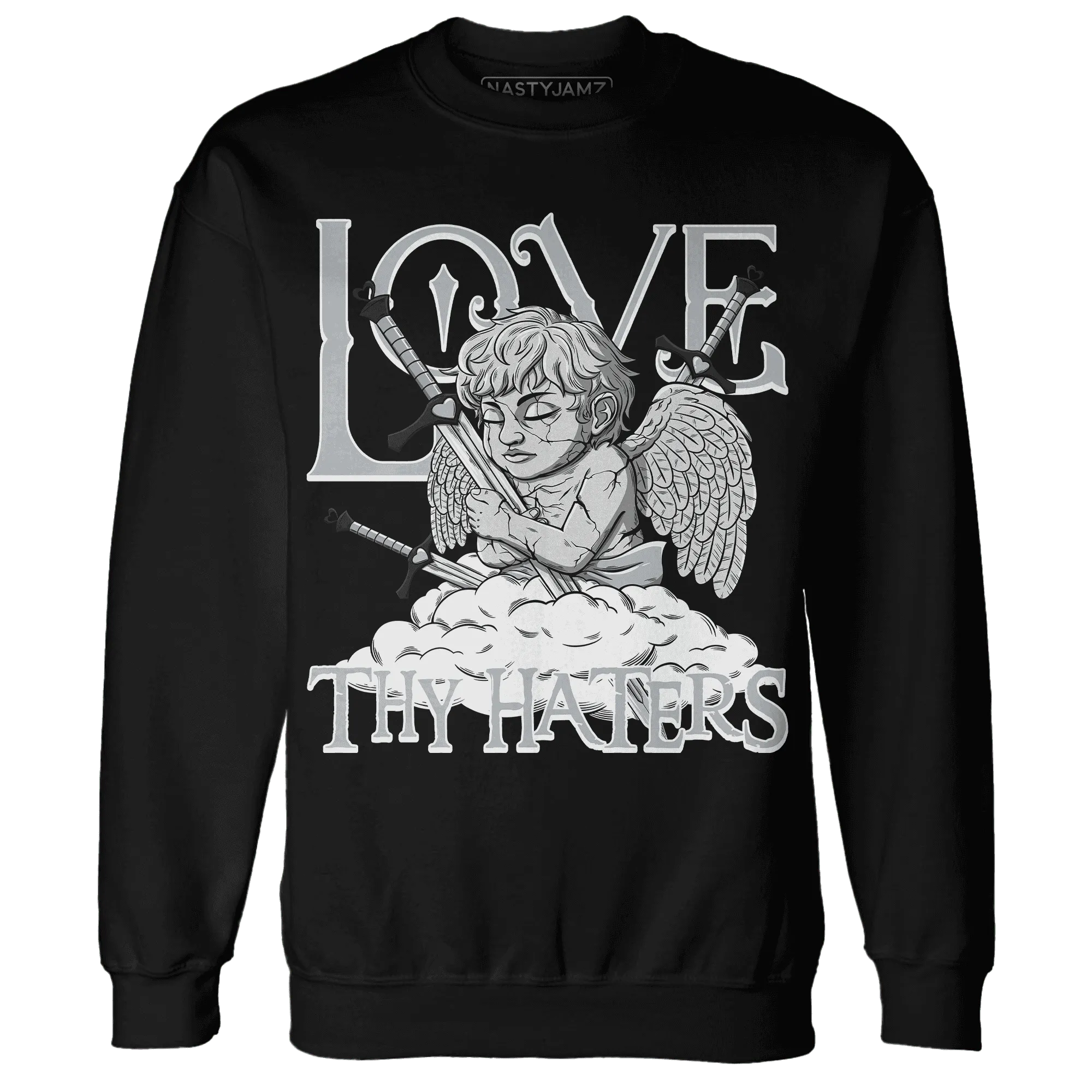 NastyJamz-Wolf-Grey-12s-Sweatshirt-Match-Love-Thy-Haters-Angel