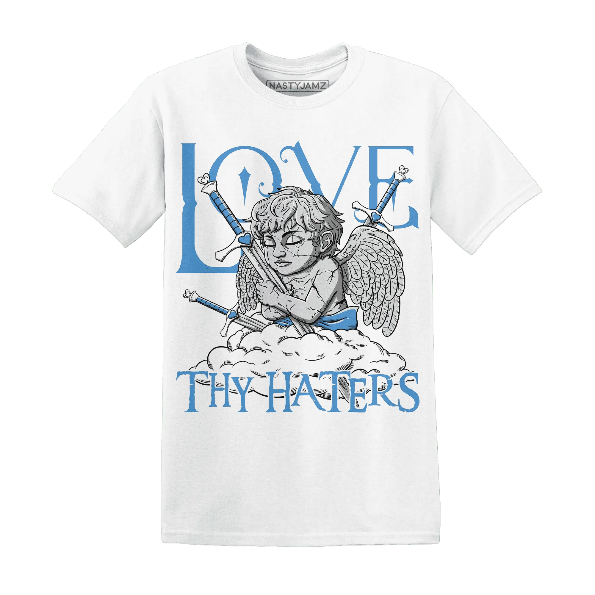 NastyJamz-Carolina-Blue-Univercitii-17s-T-Shirt-Match-Love-Thy-Haters-Angel
