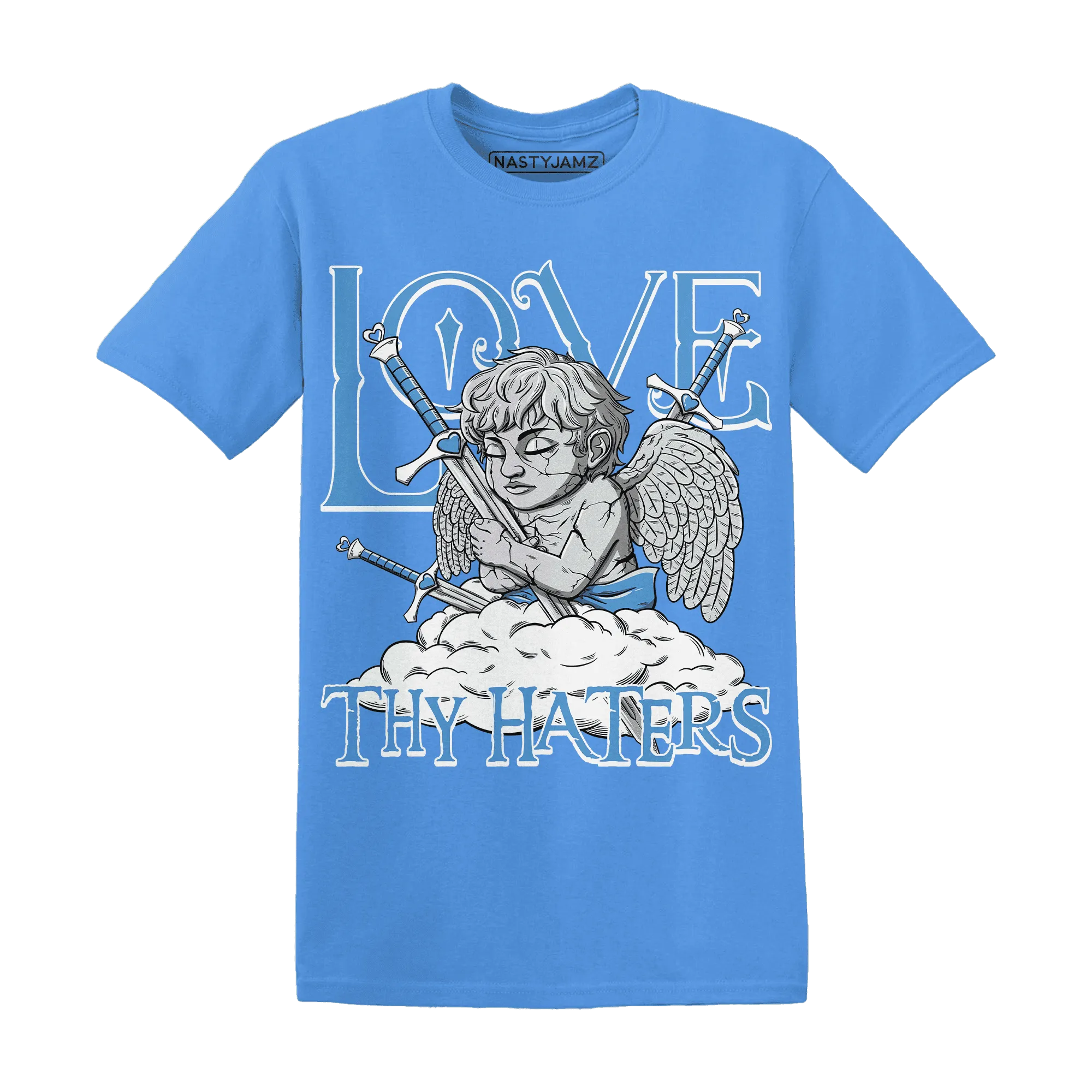 NastyJamz-Carolina-Blue-Univercitii-17s-T-Shirt-Match-Love-Thy-Haters-Angel