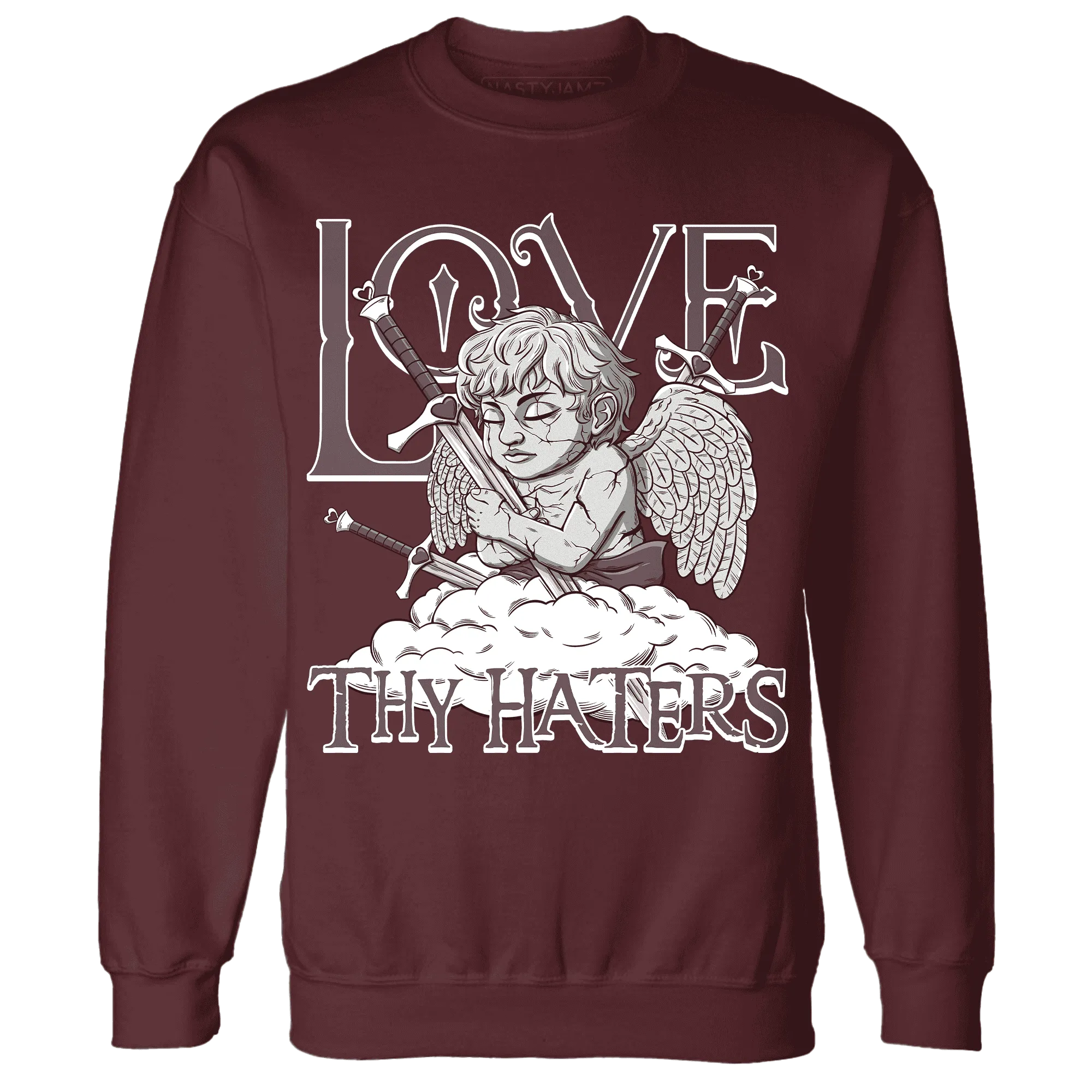 NastyJamz-Burgundy-Crush-3s-Sweatshirt-Match-Love-Thy-Haters-Angel