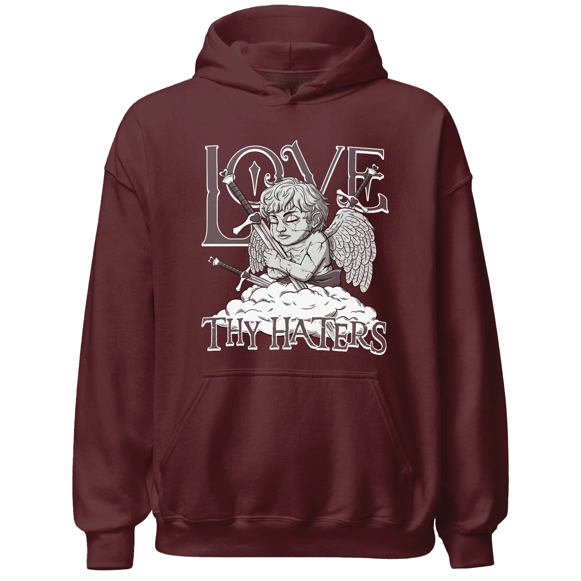NastyJamz-Burgundy-Crush-3s-Hoodie-Match-Love-Thy-Haters-Angel