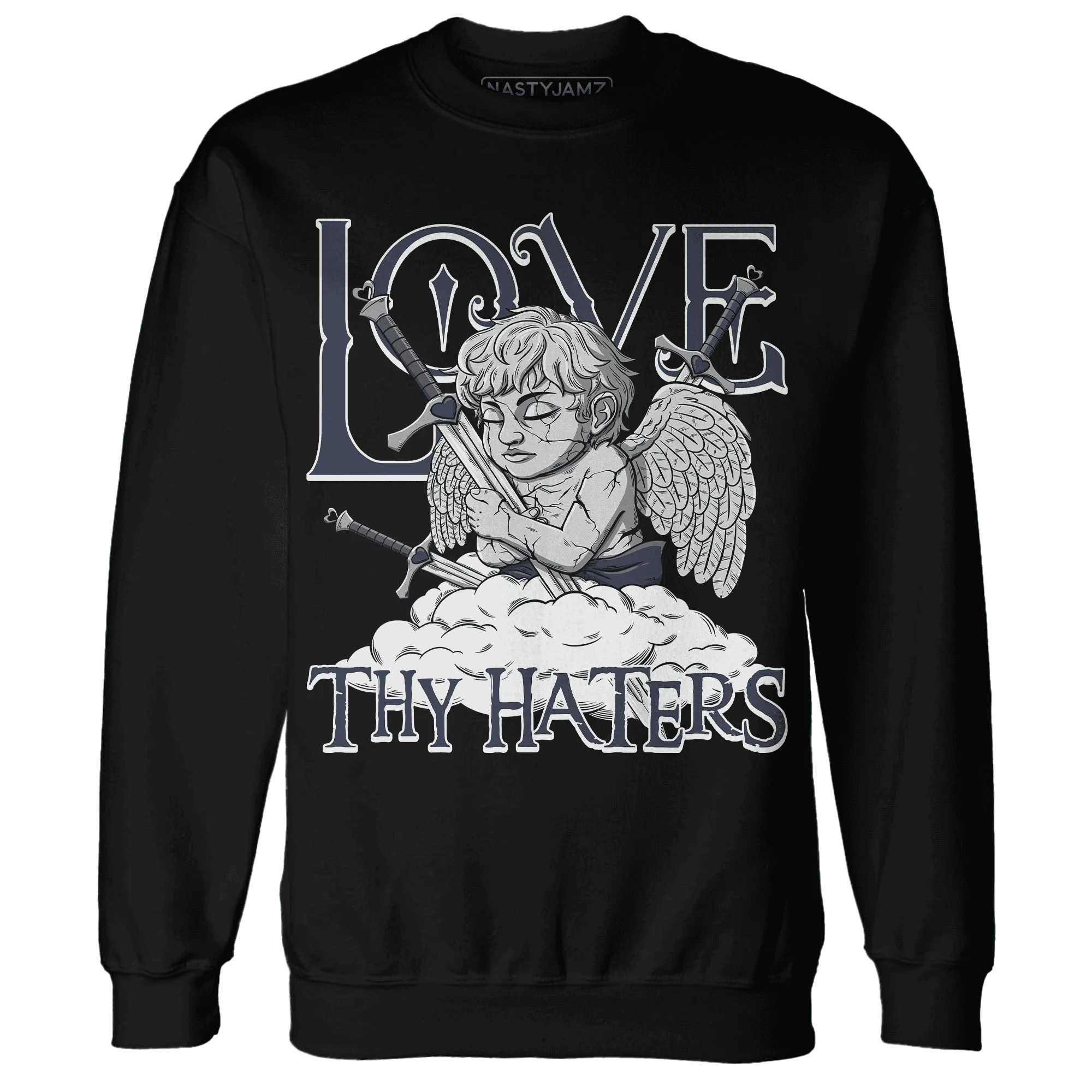 VaporMax-Plus-Midnight-Navy-White-Metallic-Silver-NastyJamz-Sweatshirt-Match-Love-Thy-Haters-Angel