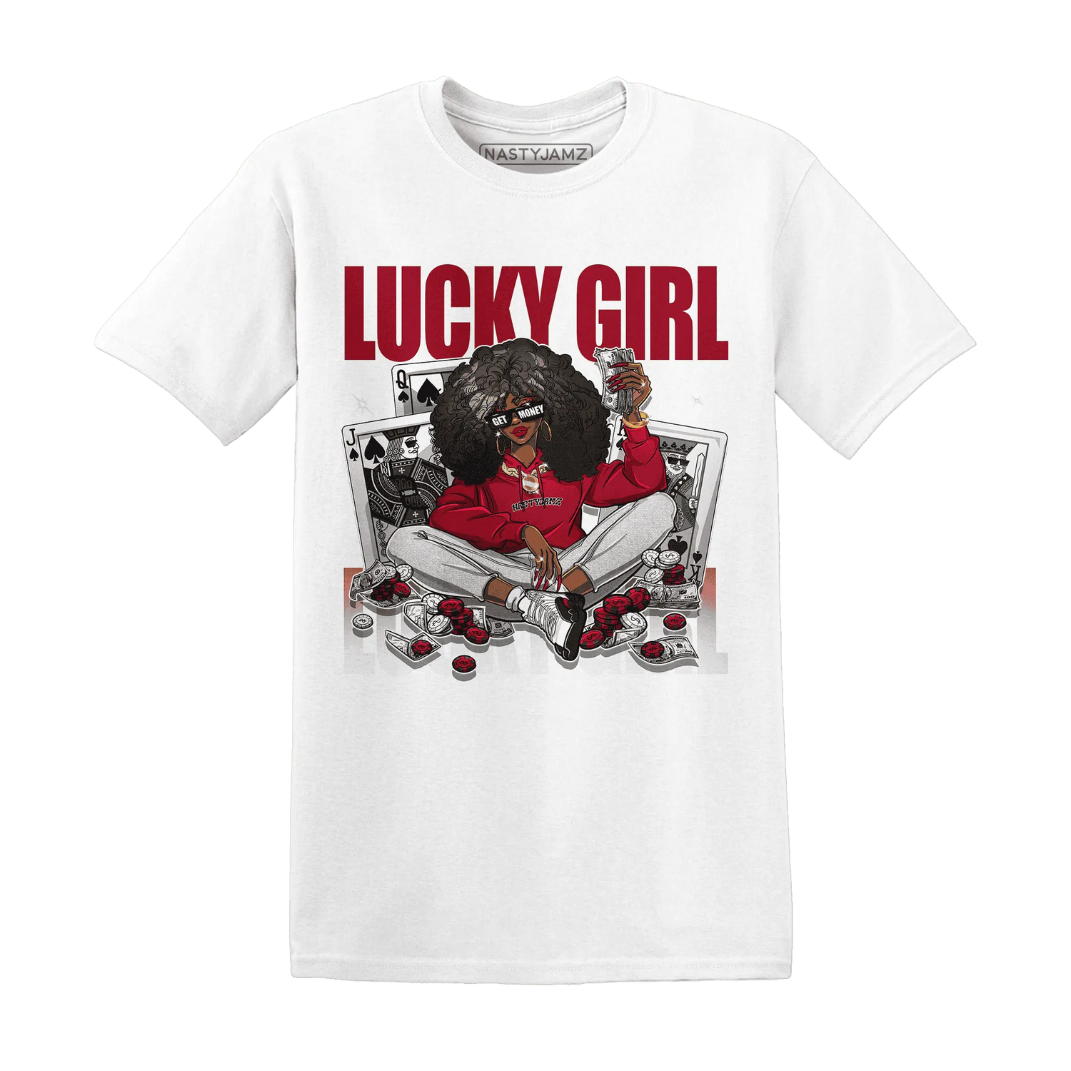 NastyJamz-Retro-Red-Taxi-12s-T-Shirt-Match-Lucky-Girl