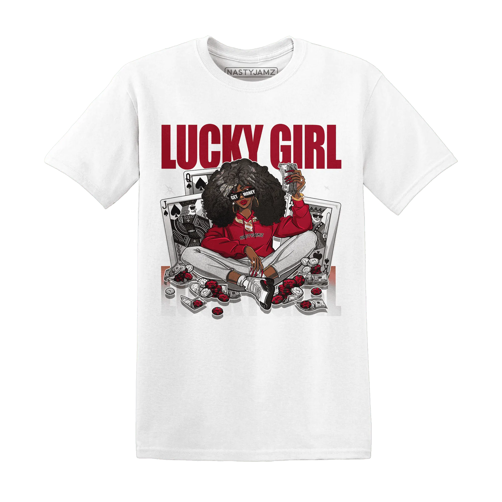 NastyJamz-Retro-Red-Taxi-12s-T-Shirt-Match-Lucky-Girl