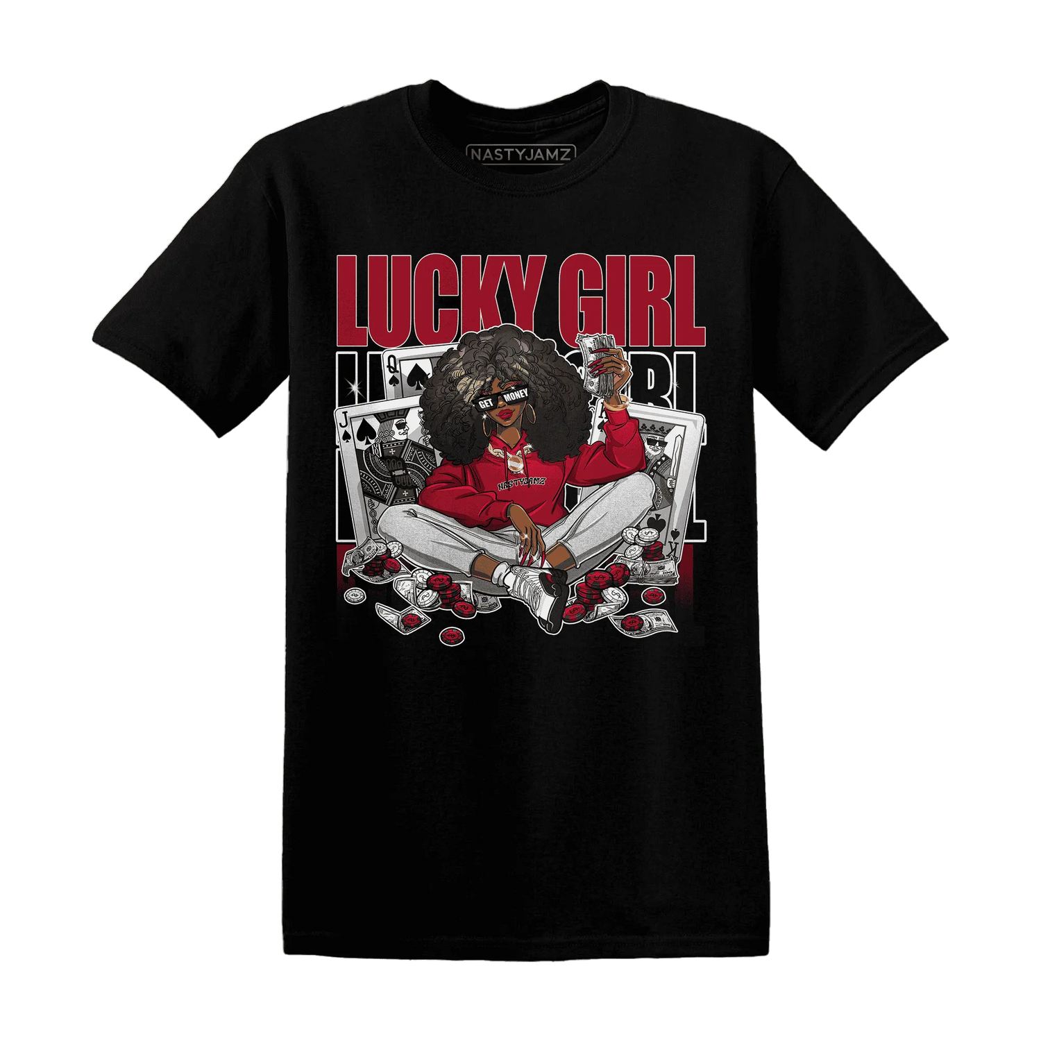 NastyJamz-Retro-Red-Taxi-12s-T-Shirt-Match-Lucky-Girl