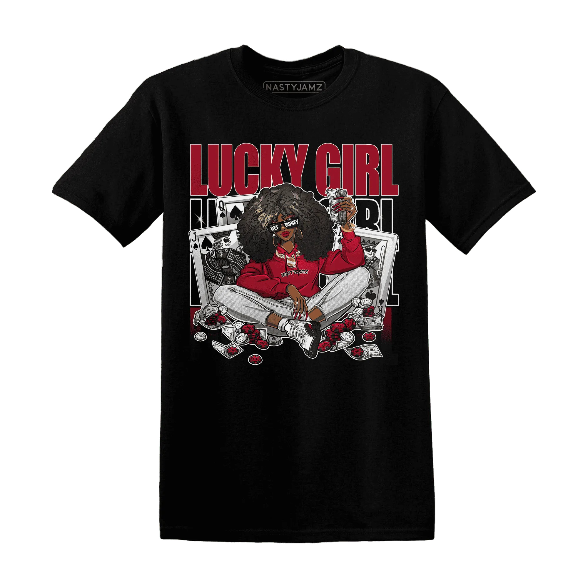 NastyJamz-Retro-Red-Taxi-12s-T-Shirt-Match-Lucky-Girl