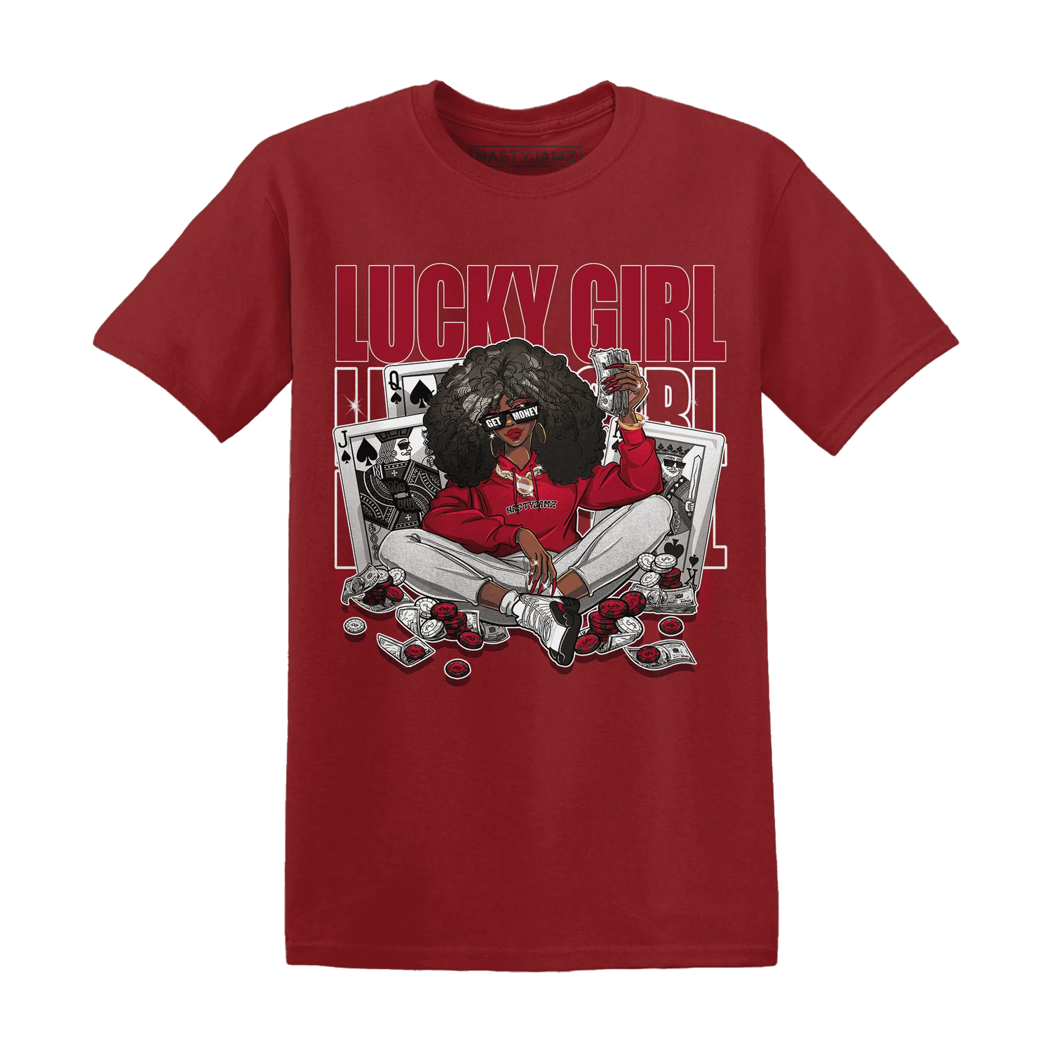 NastyJamz-Retro-Red-Taxi-12s-T-Shirt-Match-Lucky-Girl