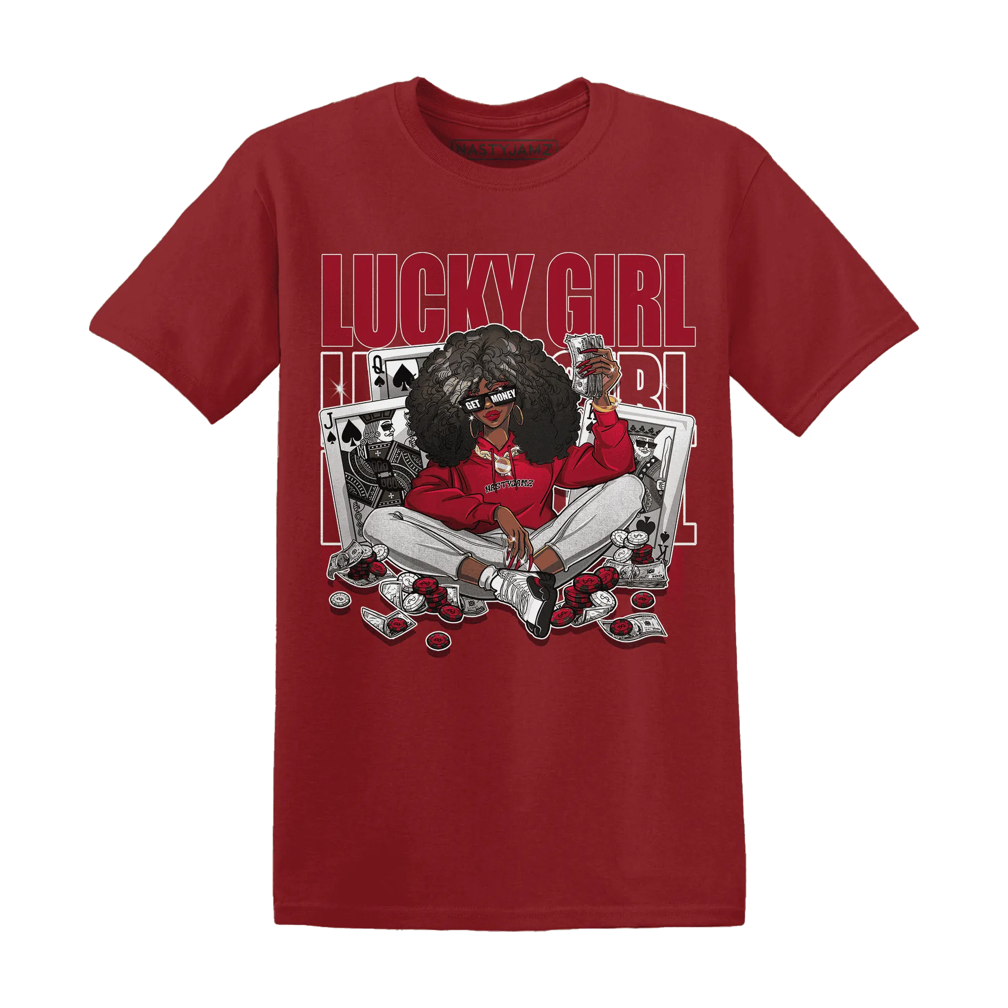 NastyJamz-Retro-Red-Taxi-12s-T-Shirt-Match-Lucky-Girl