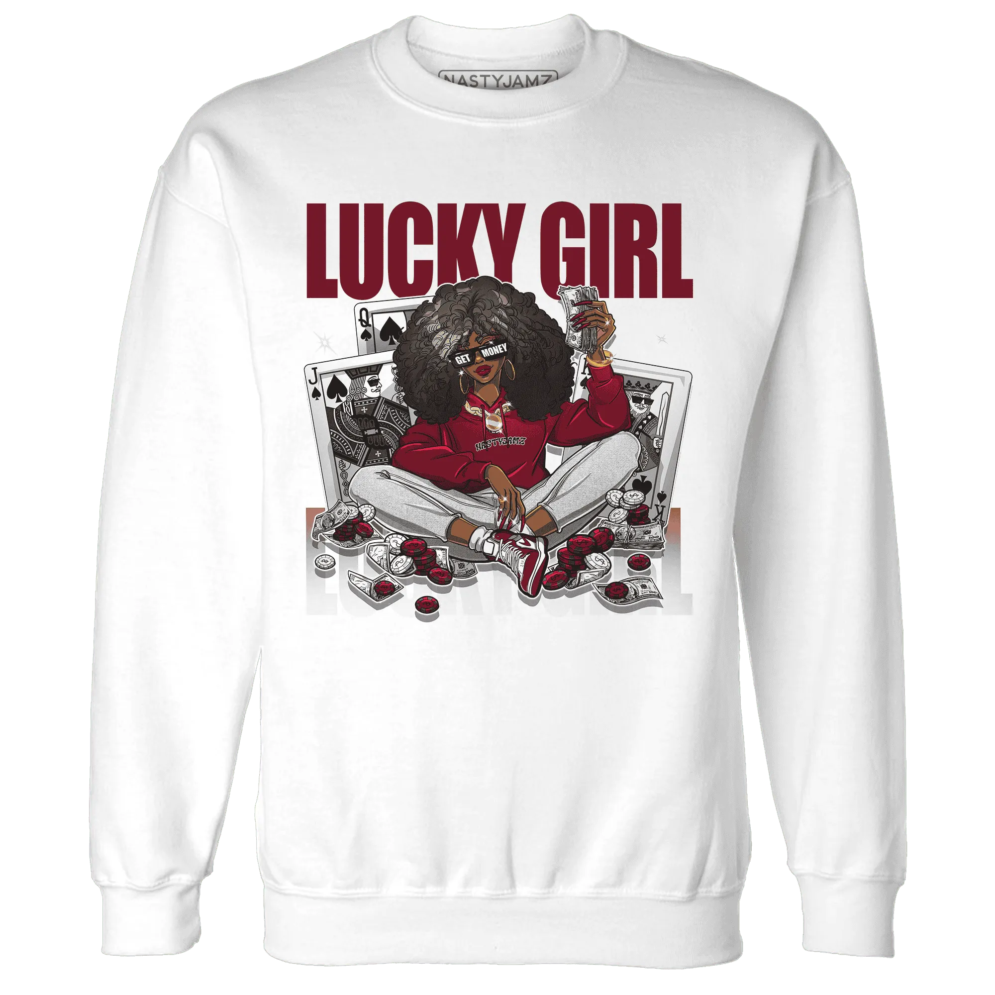 NastyJamz-High-White-Team-Red-1s-Sweatshirt-Match-Lucky-Girl