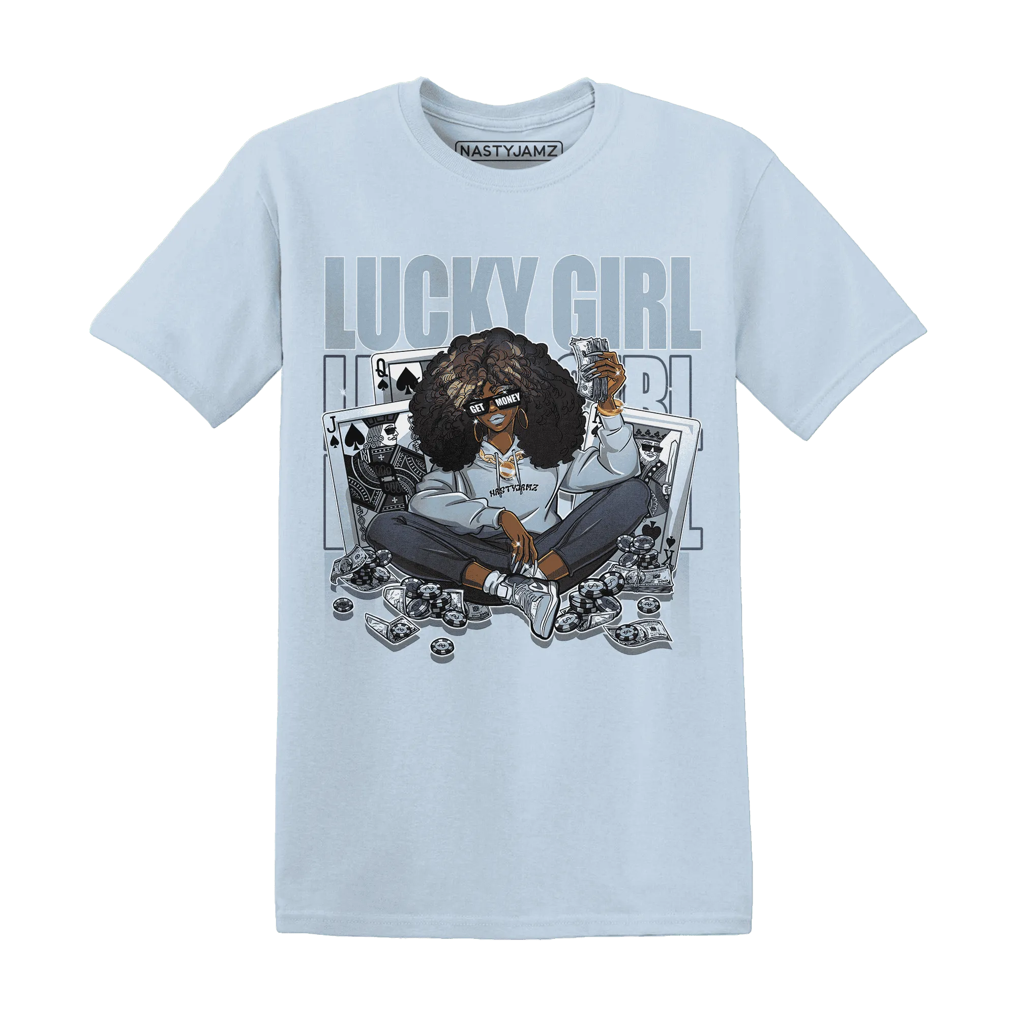 NastyJamz-Mid-Diffused-Blue-Grey-1s-T-Shirt-Match-Lucky-Girl