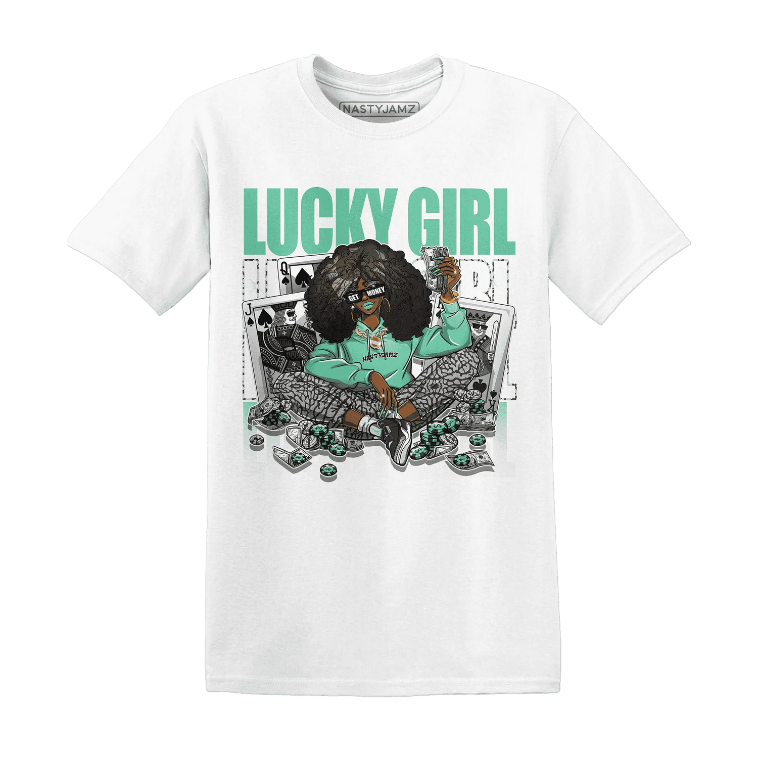 NastyJamz-Green-Glow-3s-T-Shirt-Match-Lucky-Girl