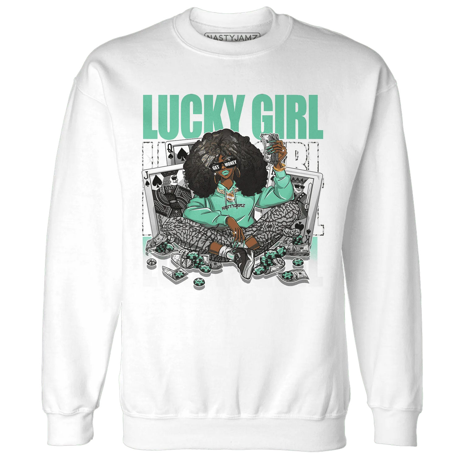 NastyJamz-Green-Glow-3s-Sweatshirt-Match-Lucky-Girl