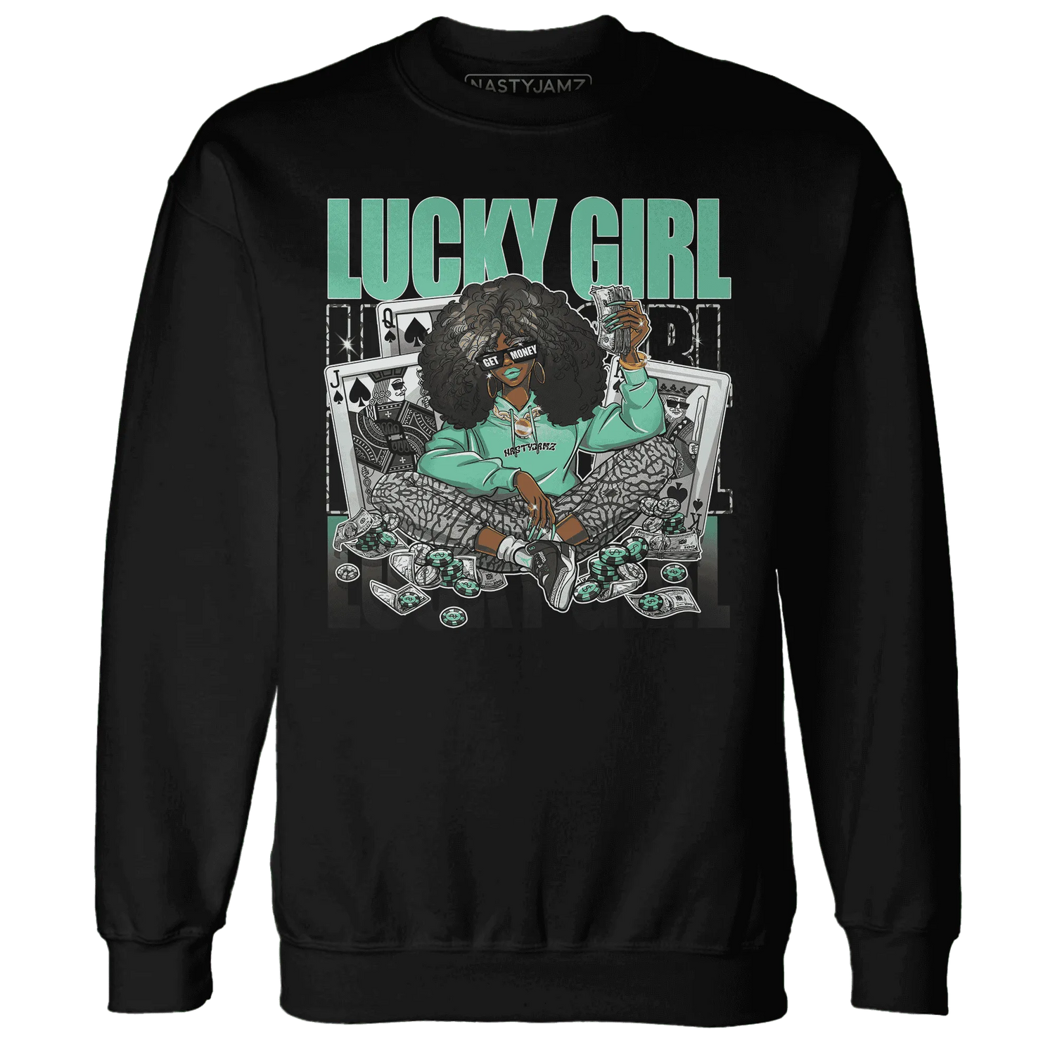 NastyJamz-Green-Glow-3s-Sweatshirt-Match-Lucky-Girl