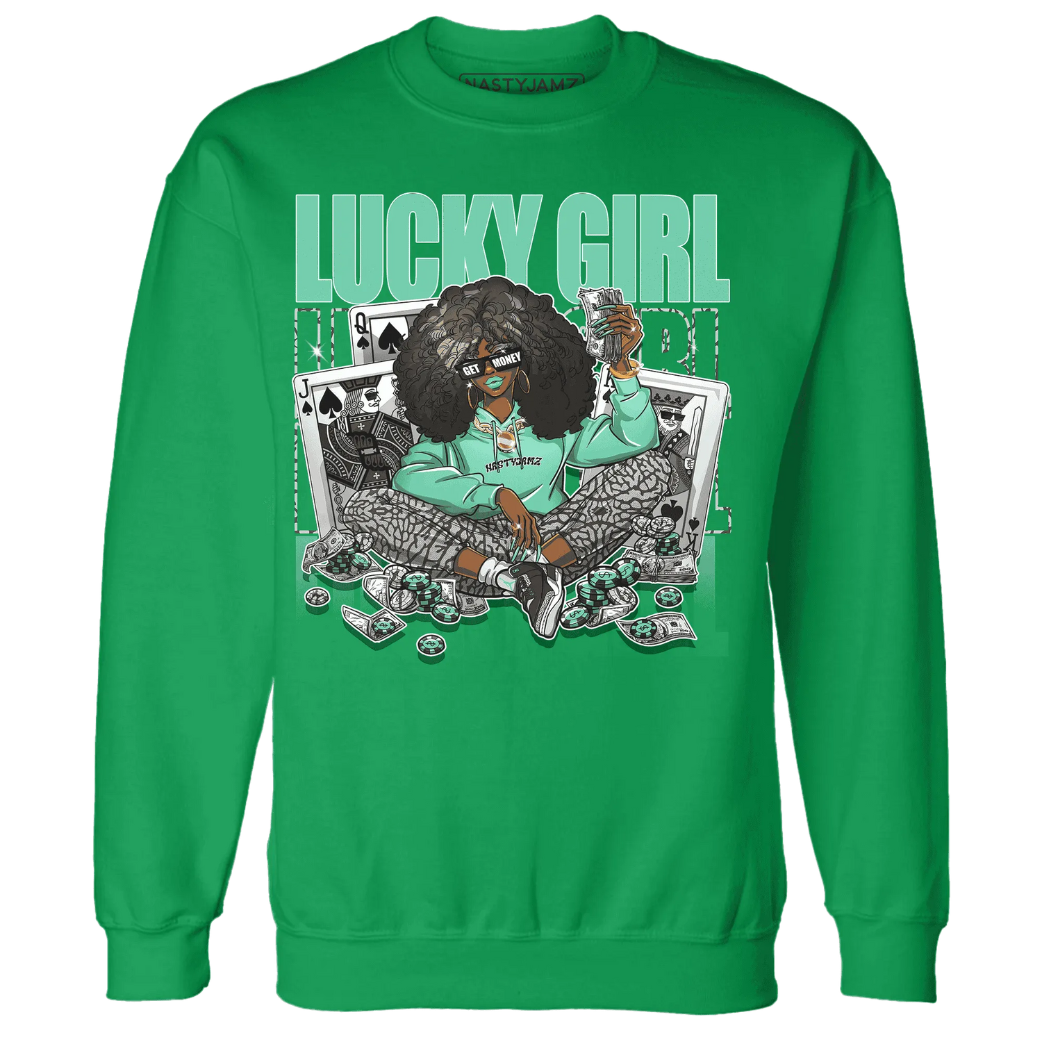 NastyJamz-Green-Glow-3s-Sweatshirt-Match-Lucky-Girl