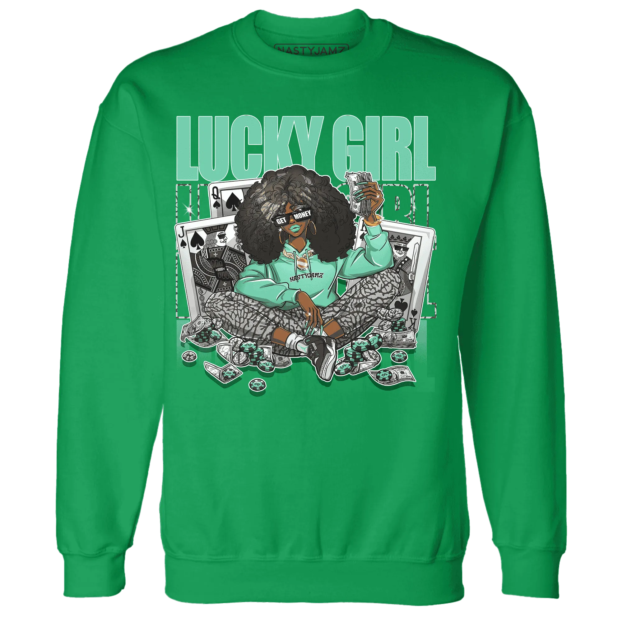 NastyJamz-Green-Glow-3s-Sweatshirt-Match-Lucky-Girl