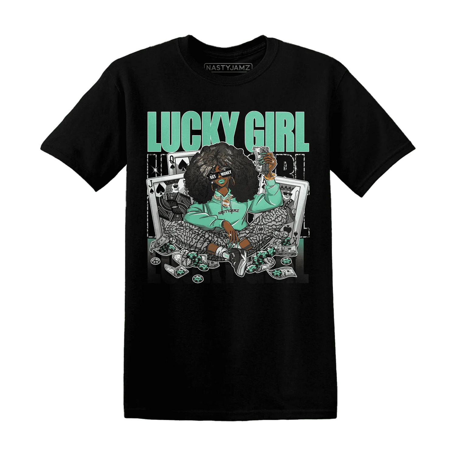 NastyJamz-Green-Glow-3s-T-Shirt-Match-Lucky-Girl