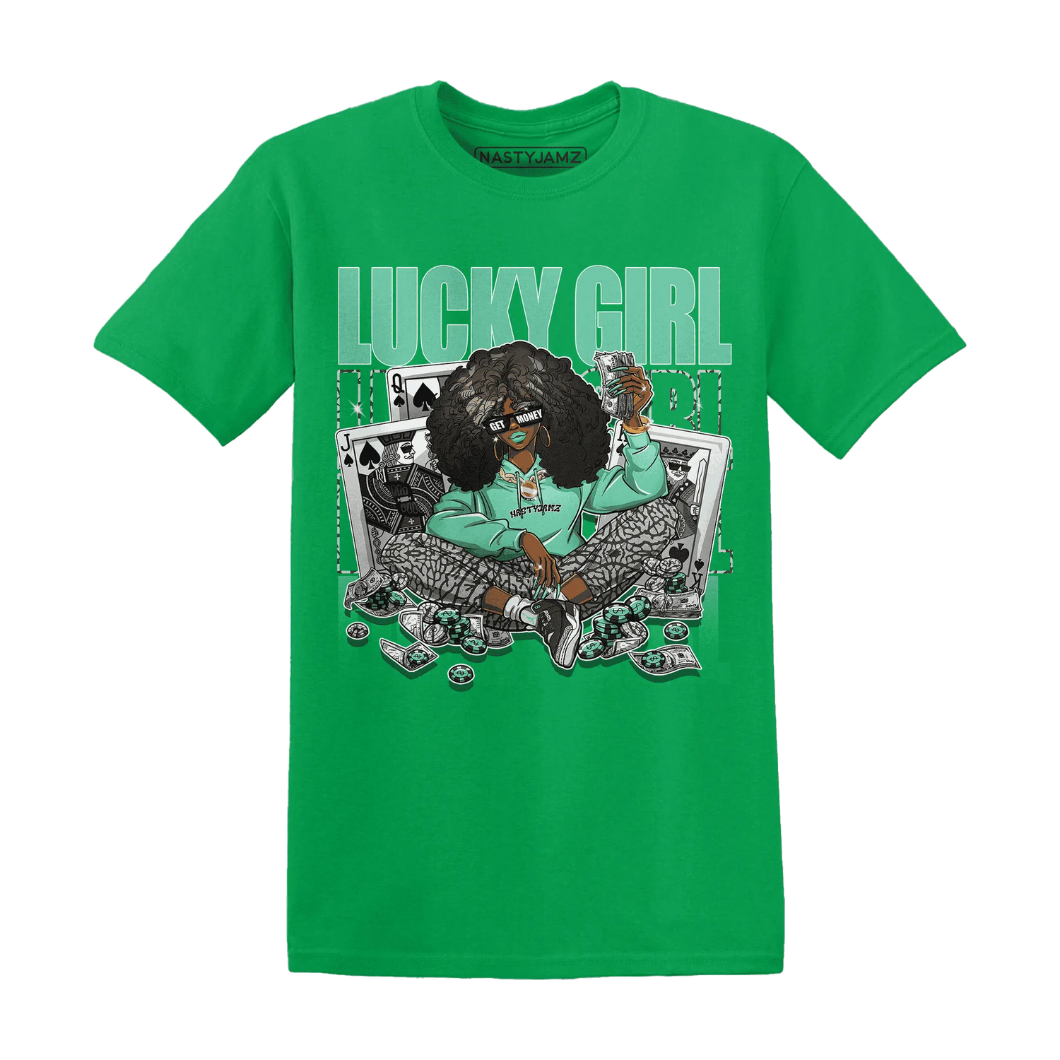 NastyJamz-Green-Glow-3s-T-Shirt-Match-Lucky-Girl