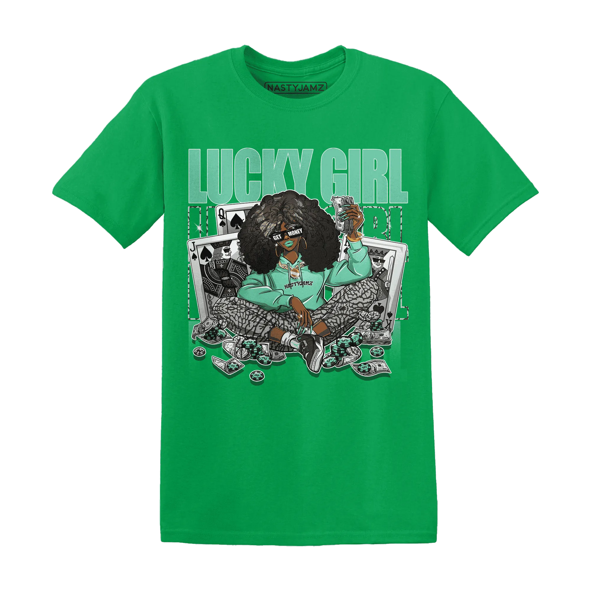 NastyJamz-Green-Glow-3s-T-Shirt-Match-Lucky-Girl