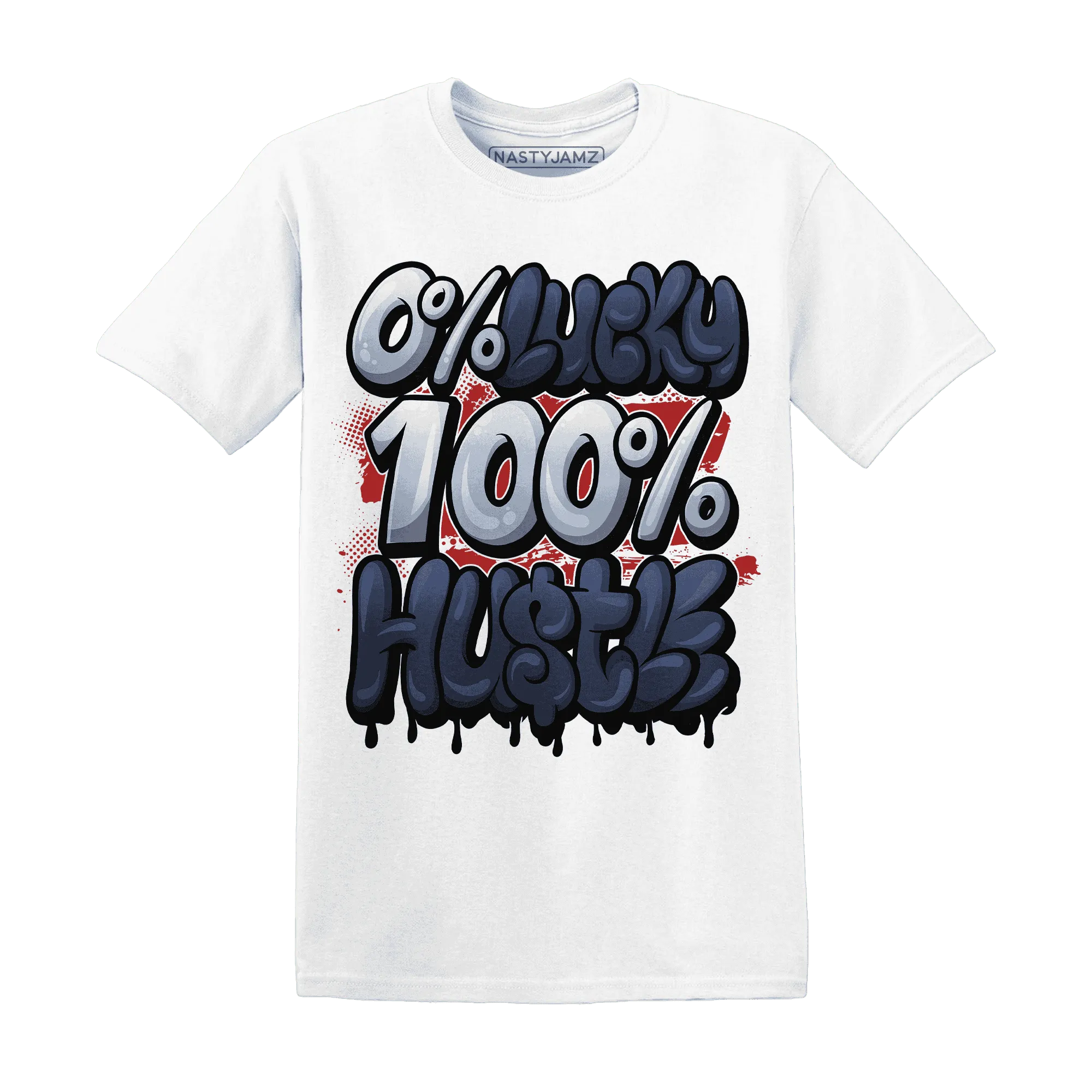 White-Navy-6s-T-Shirt-Match-Lucky-Hustle