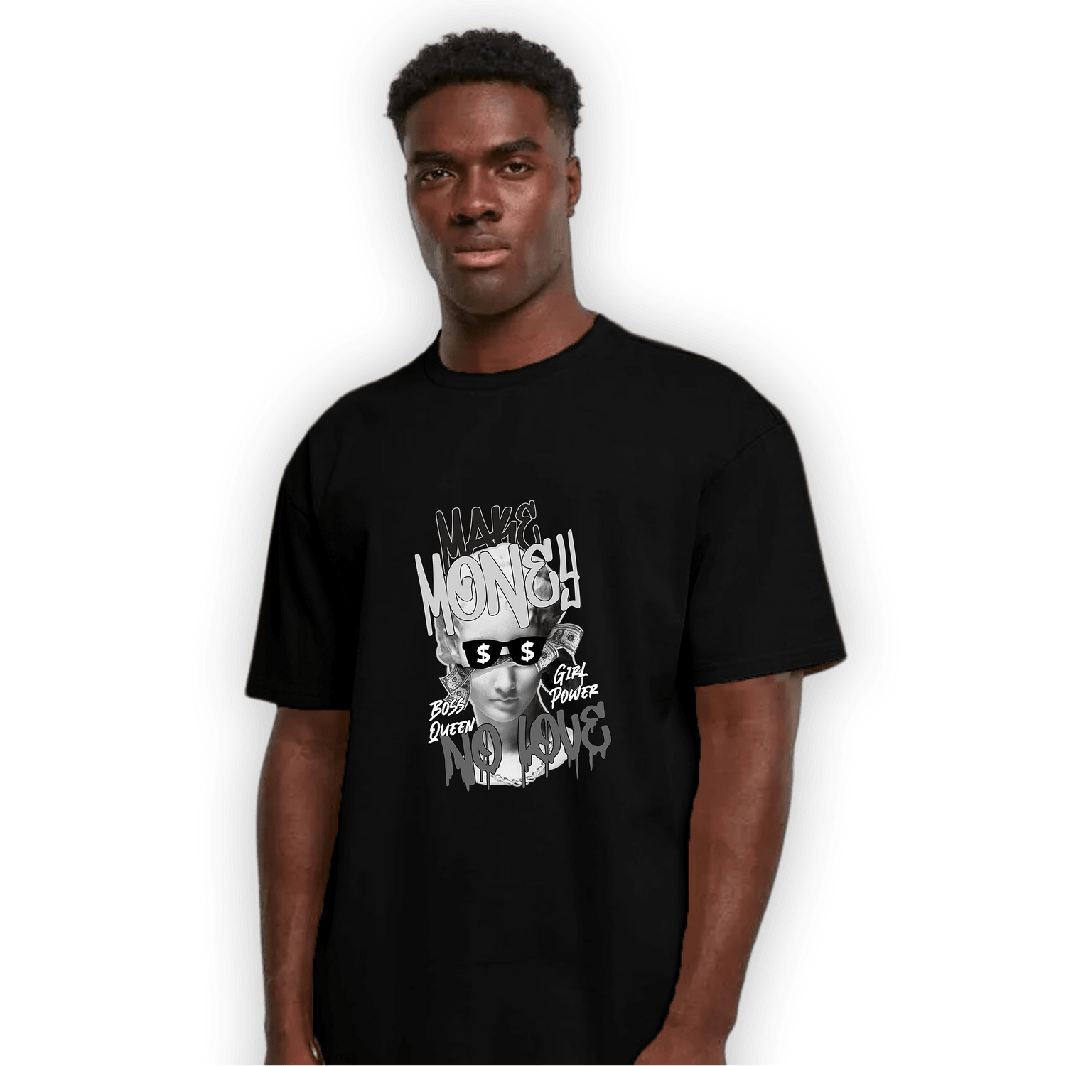 Retro High OG Black White 1s T Shirt Match Make Money No Love - NastyJamz