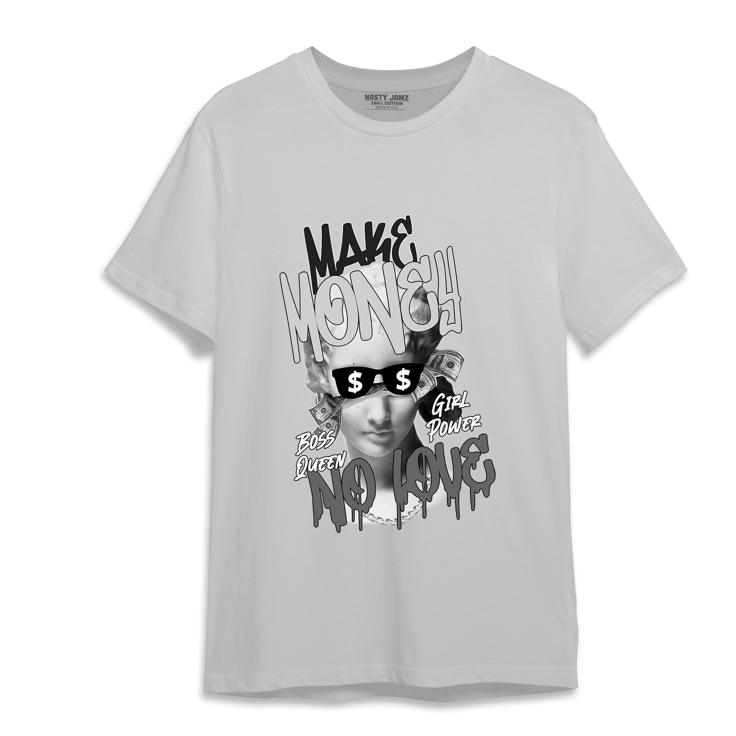 Retro High OG Black White 1s T Shirt Match Make Money No Love - NastyJamz