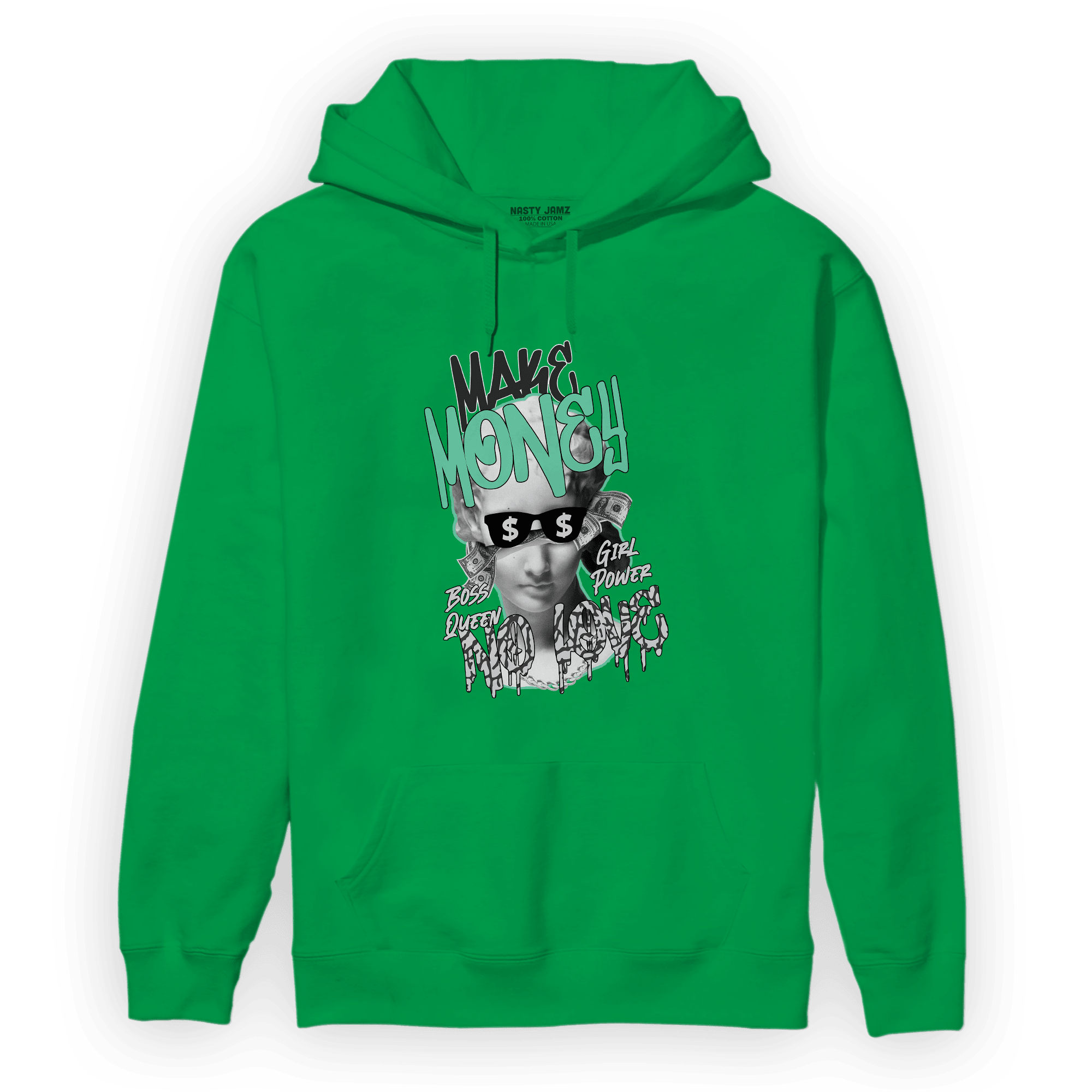 Green Glow 3s Hoodie Match Make Money No Love - NastyJamz