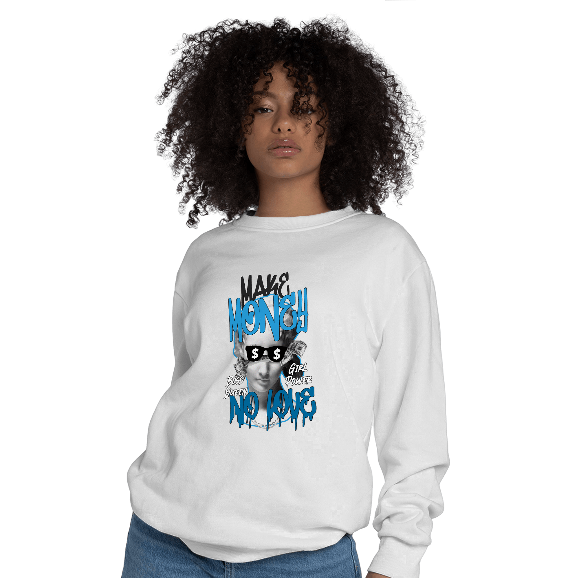 Powder Blue 9s Sweatshirt Match Make Money No Love - NastyJamz