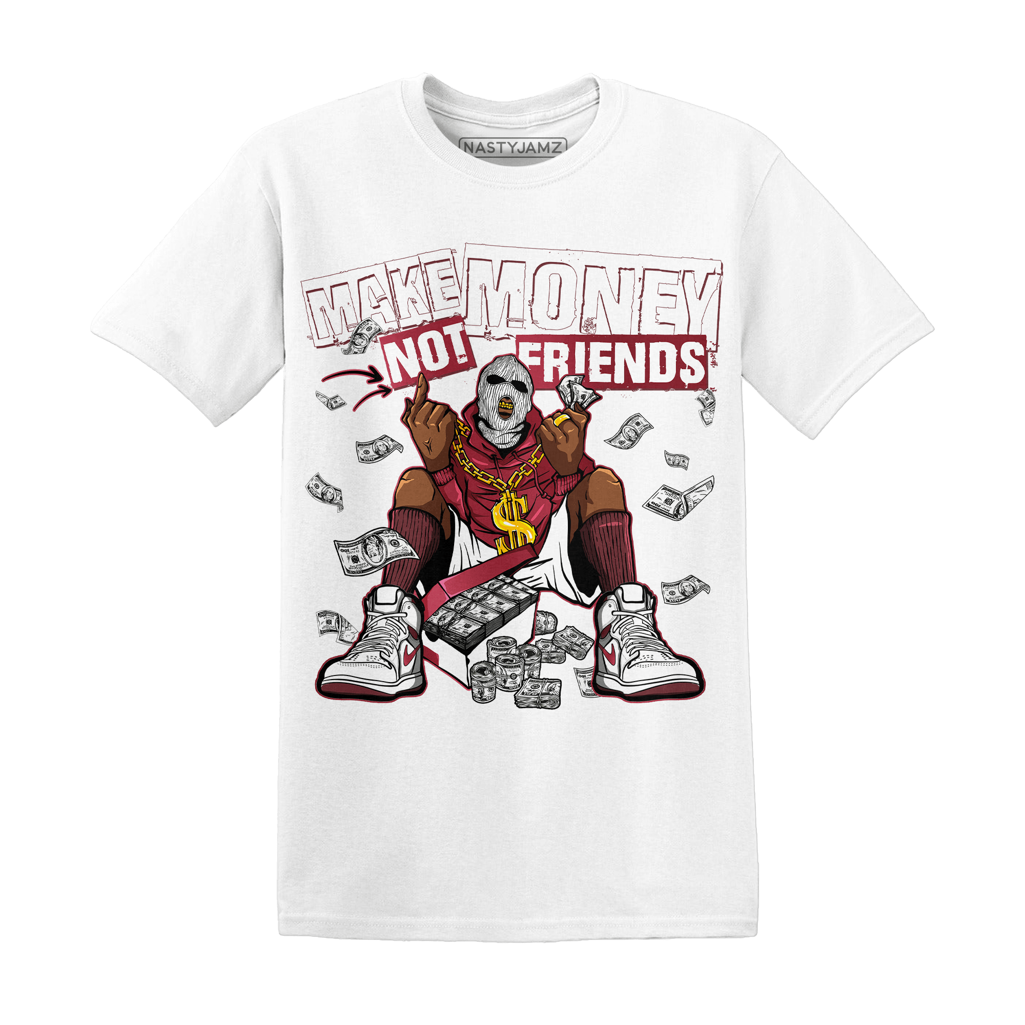 High 85 Metallic Burgundy 1s T Shirt Match Make Money Not Friends - NastyJamz