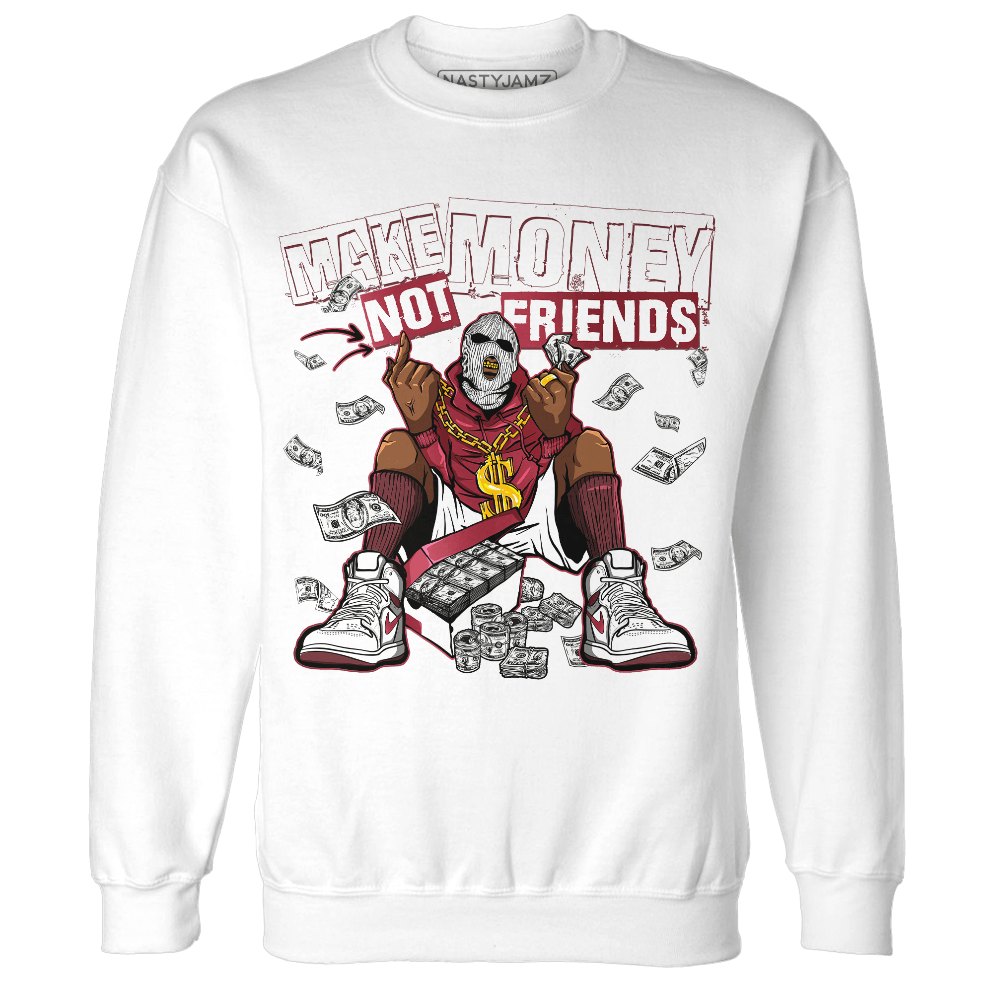 High 85 Metallic Burgundy 1s Sweatshirt Match Make Money Not Friends - NastyJamz