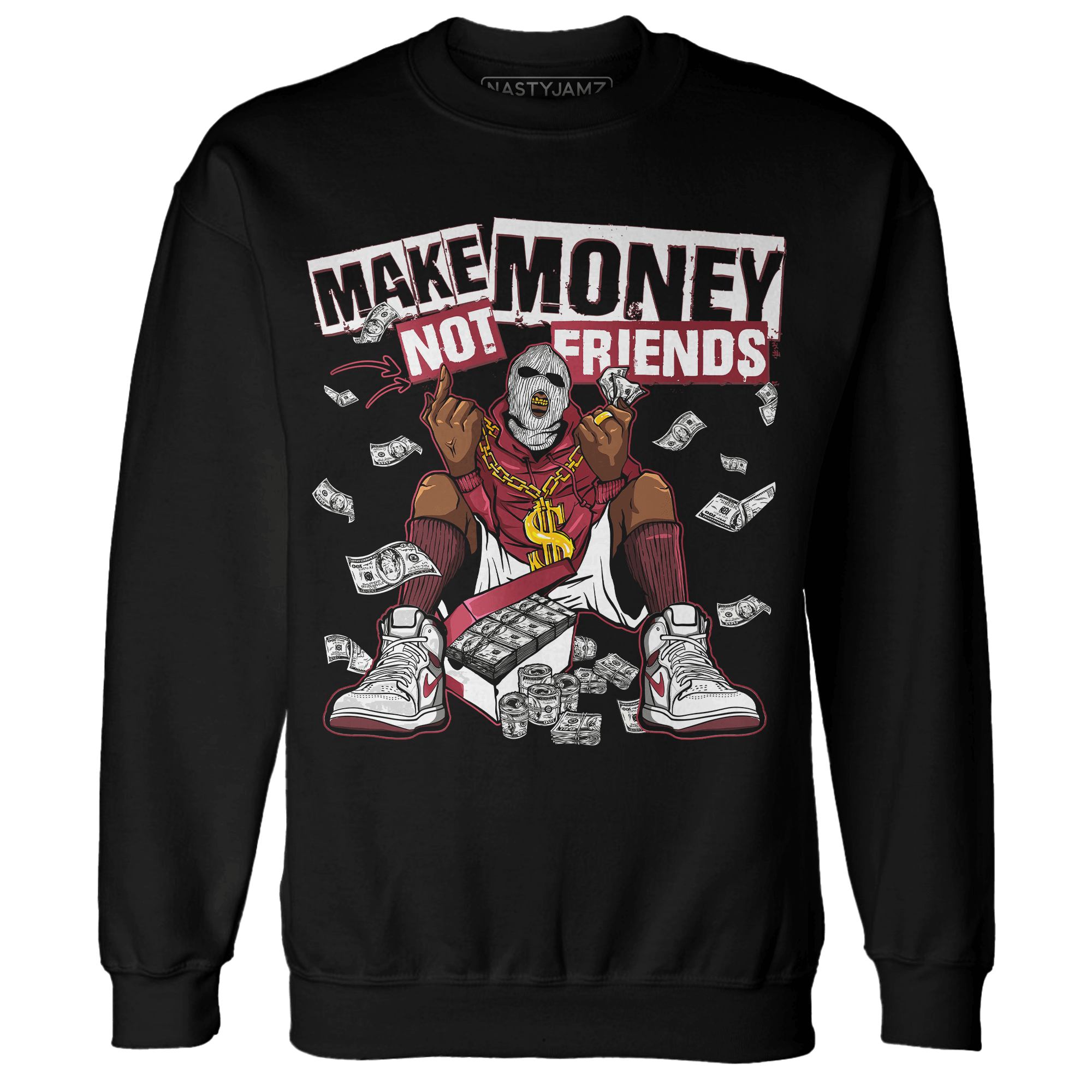 High 85 Metallic Burgundy 1s Sweatshirt Match Make Money Not Friends - NastyJamz