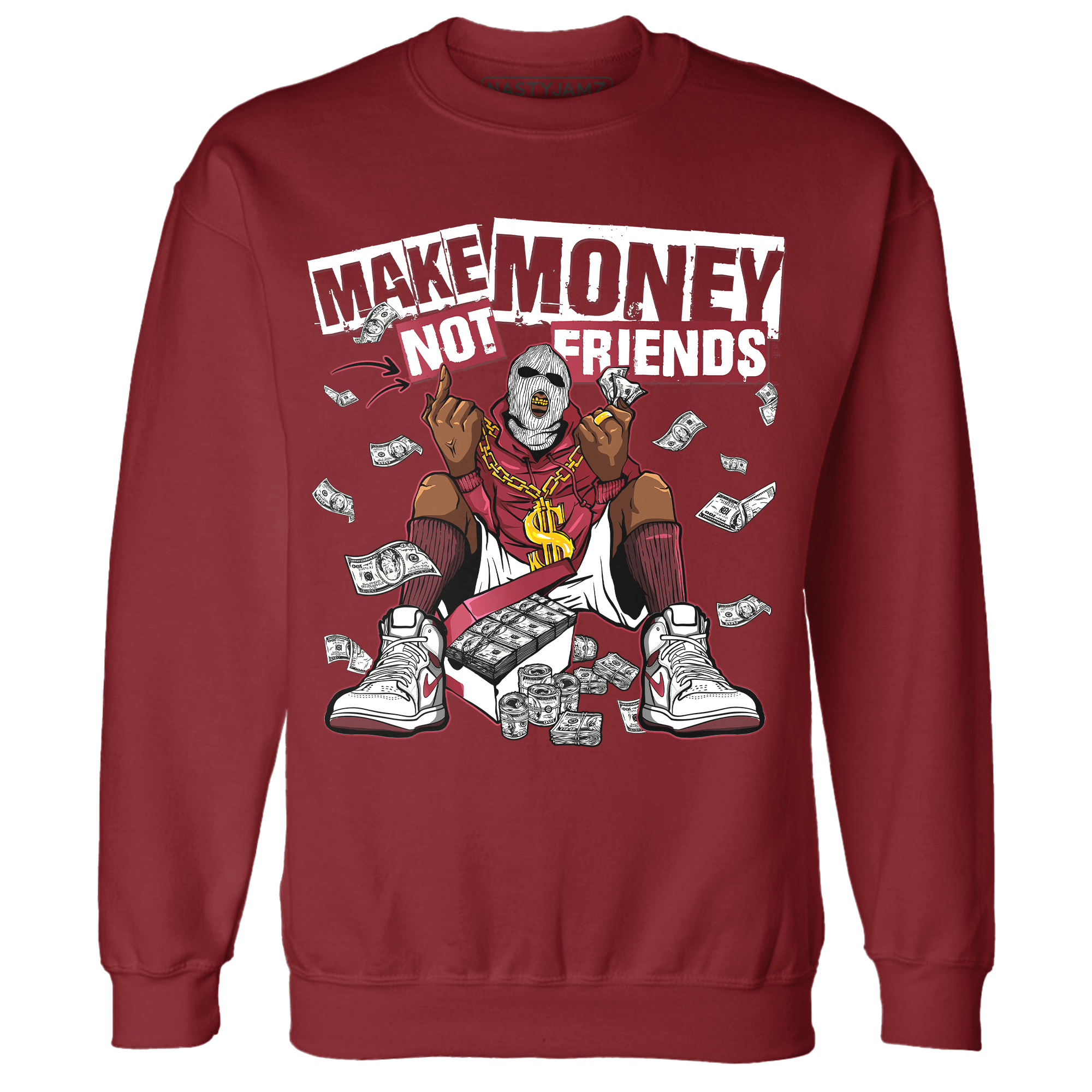 High 85 Metallic Burgundy 1s Sweatshirt Match Make Money Not Friends - NastyJamz