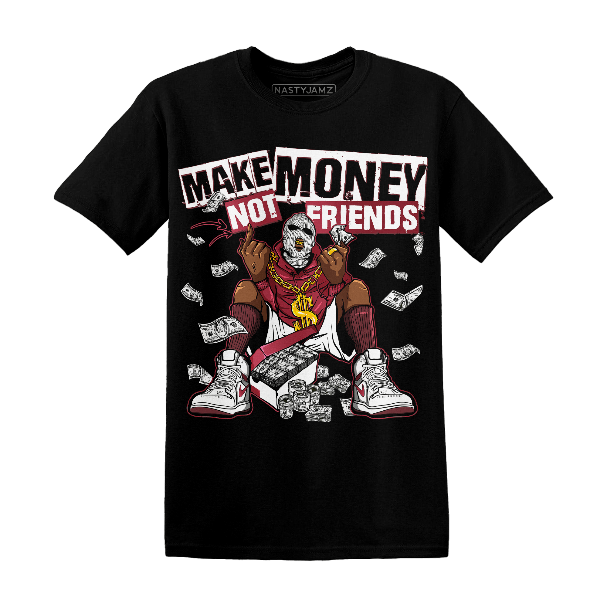 High 85 Metallic Burgundy 1s T Shirt Match Make Money Not Friends - NastyJamz