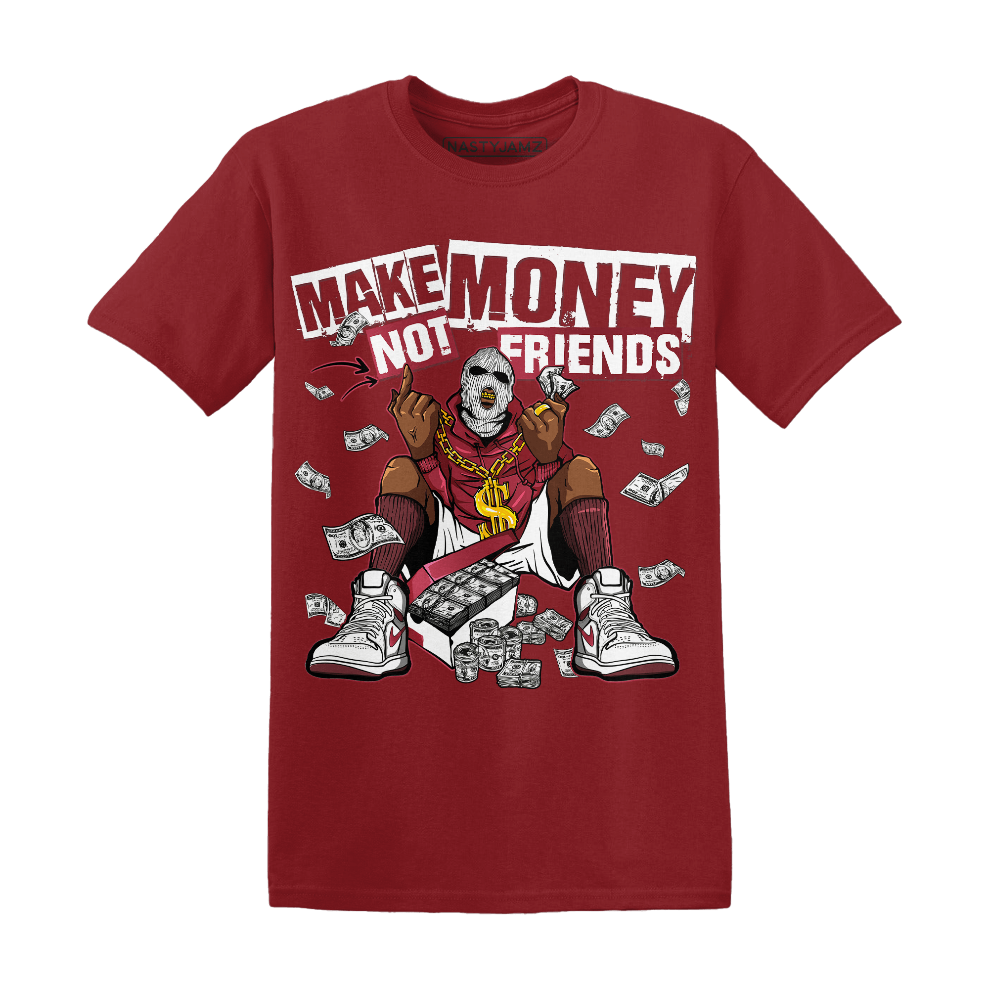 High 85 Metallic Burgundy 1s T Shirt Match Make Money Not Friends - NastyJamz