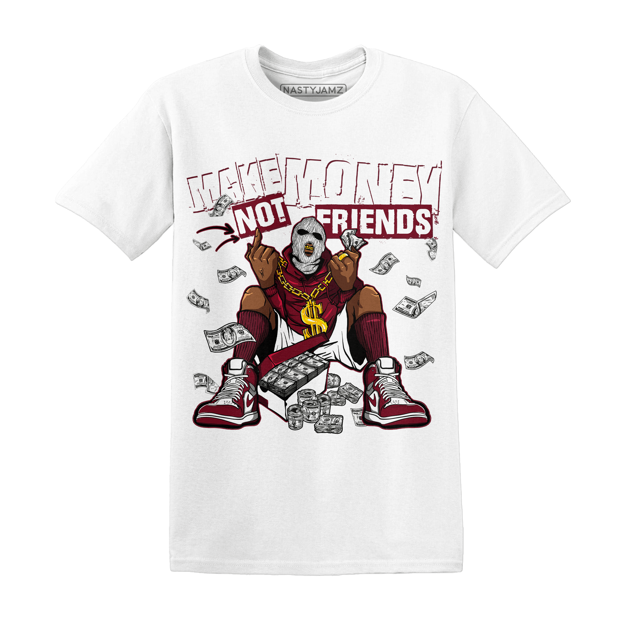 High White Team Red 1s T Shirt Match Make Money Not Friends - NastyJamz