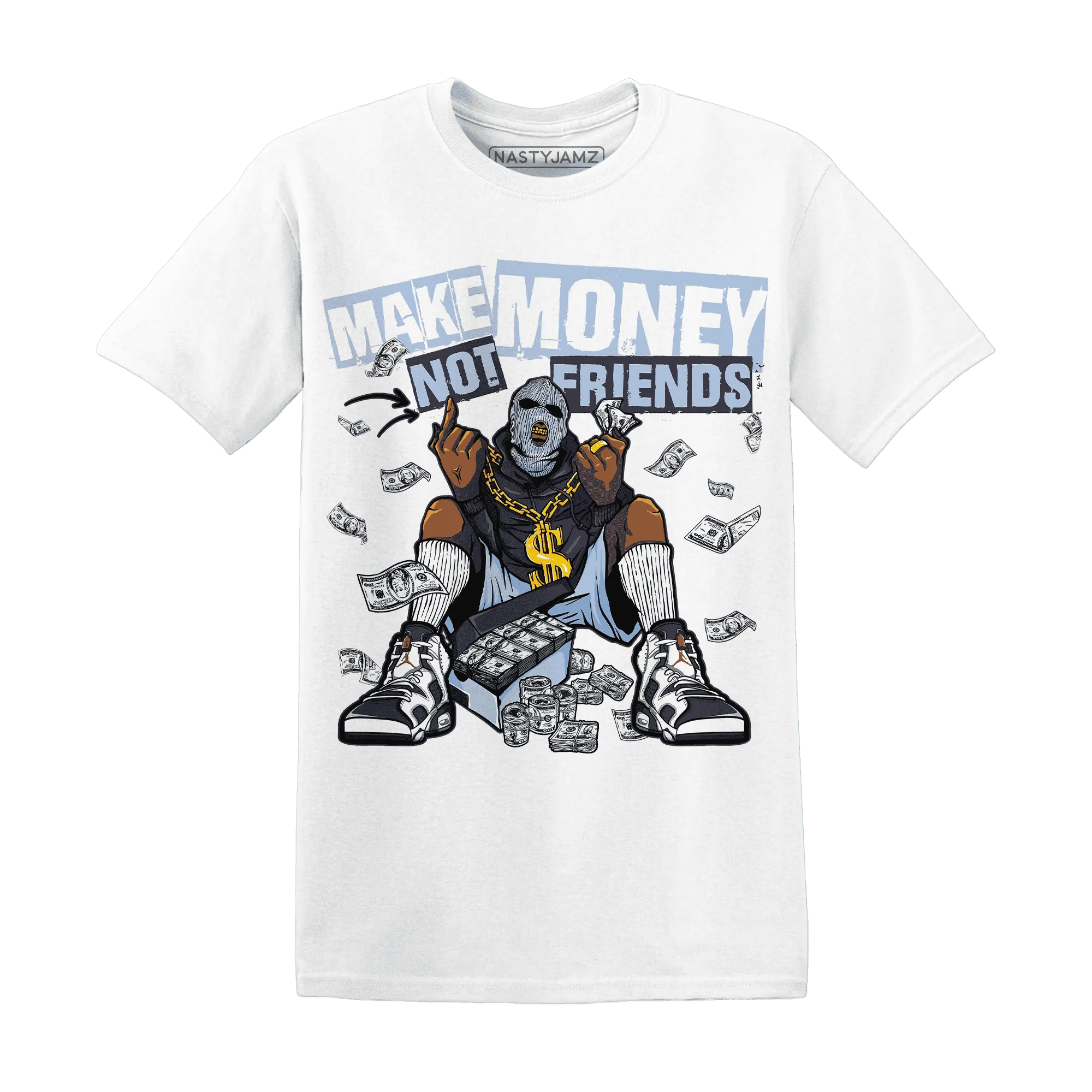 White-Navy-6s-T-Shirt-Match-Make-Money-Not-Friends