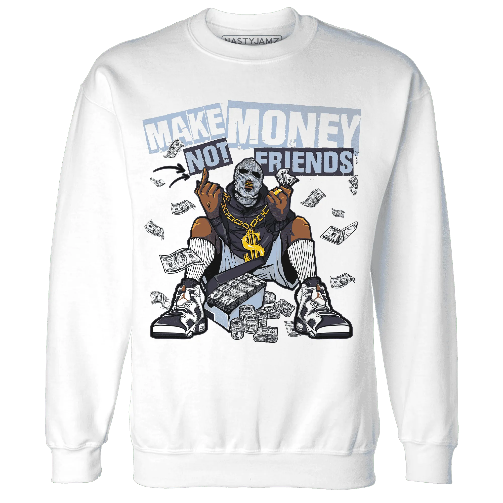White-Navy-6s-Sweatshirt-Match-Make-Money-Not-Friends