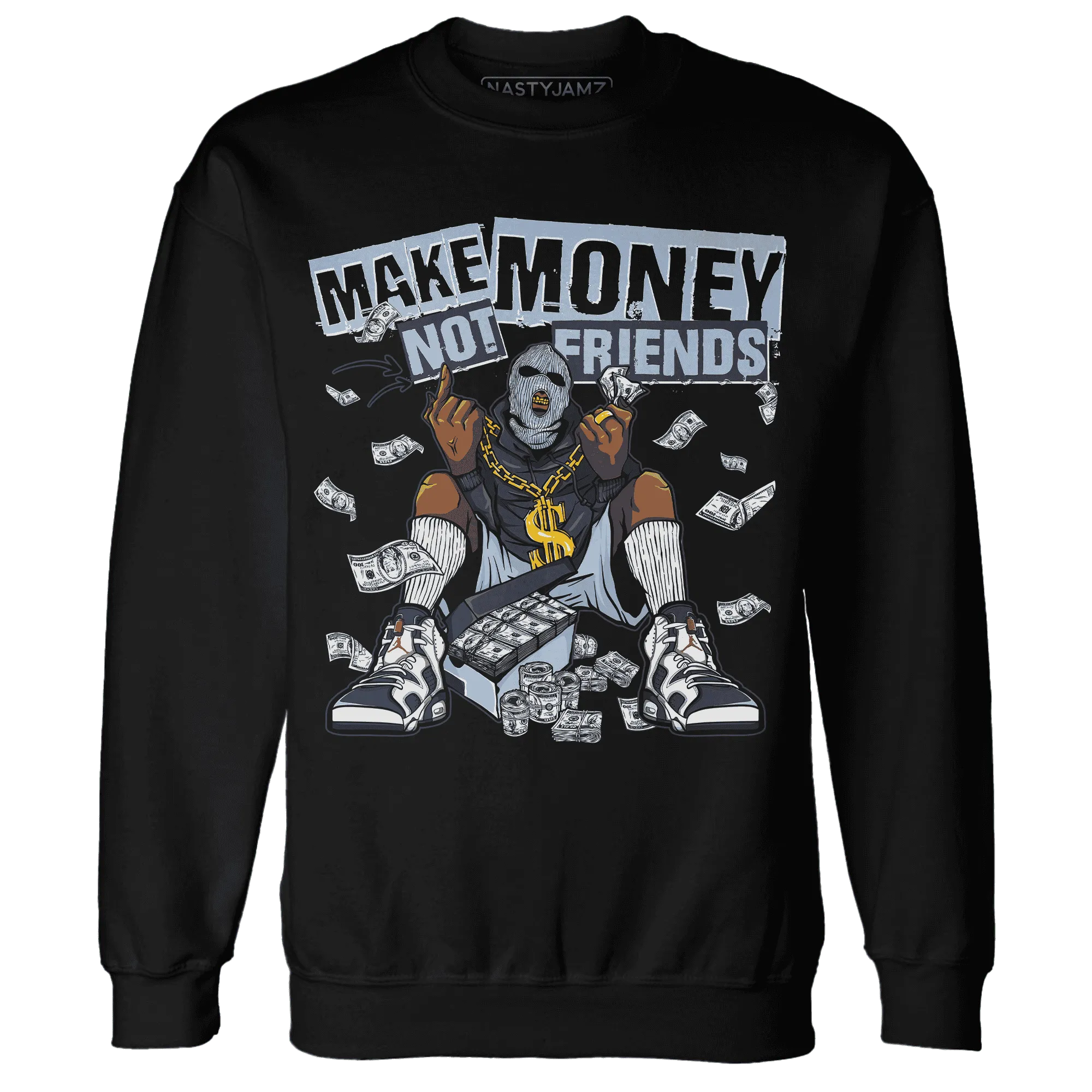 White-Navy-6s-Sweatshirt-Match-Make-Money-Not-Friends