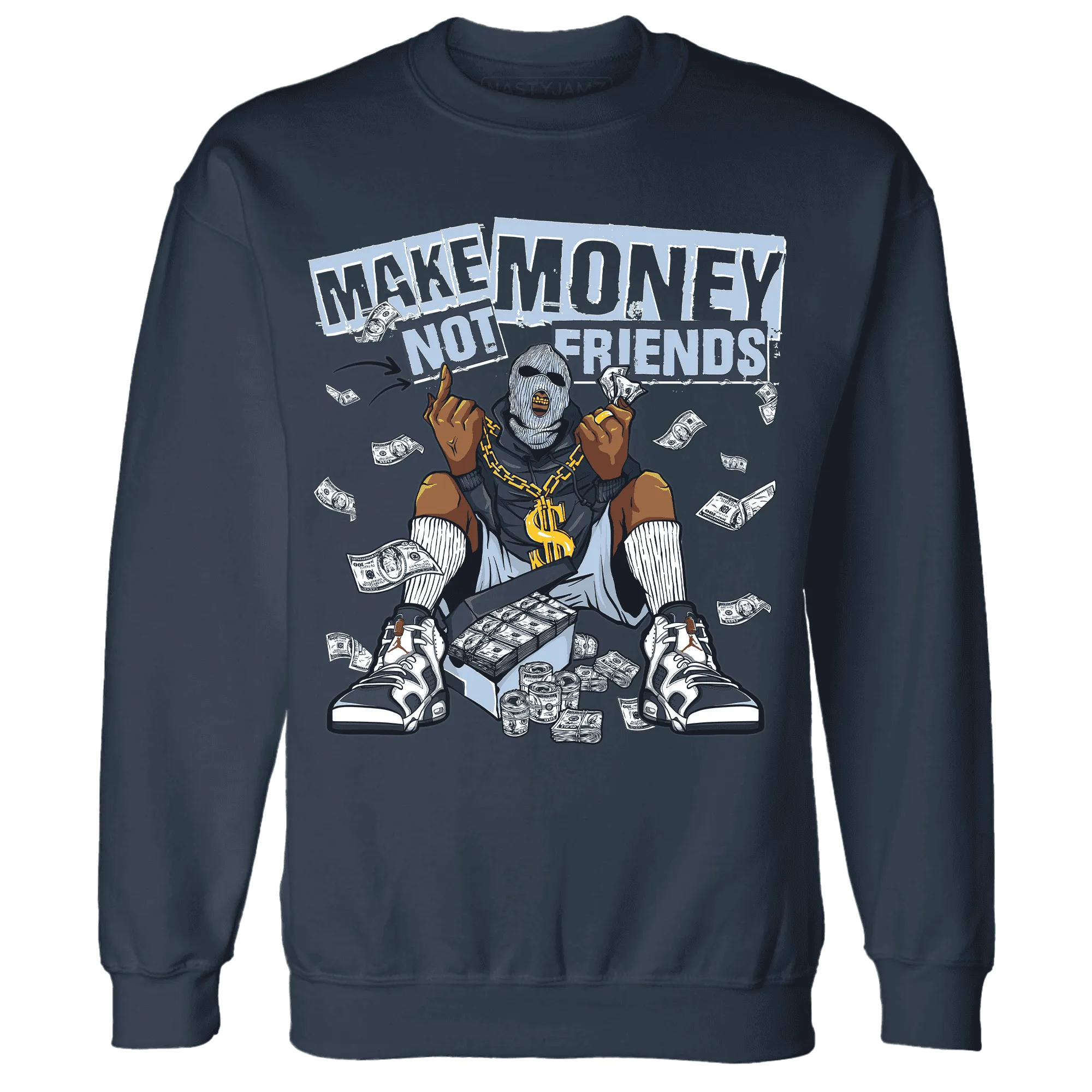 White-Navy-6s-Sweatshirt-Match-Make-Money-Not-Friends