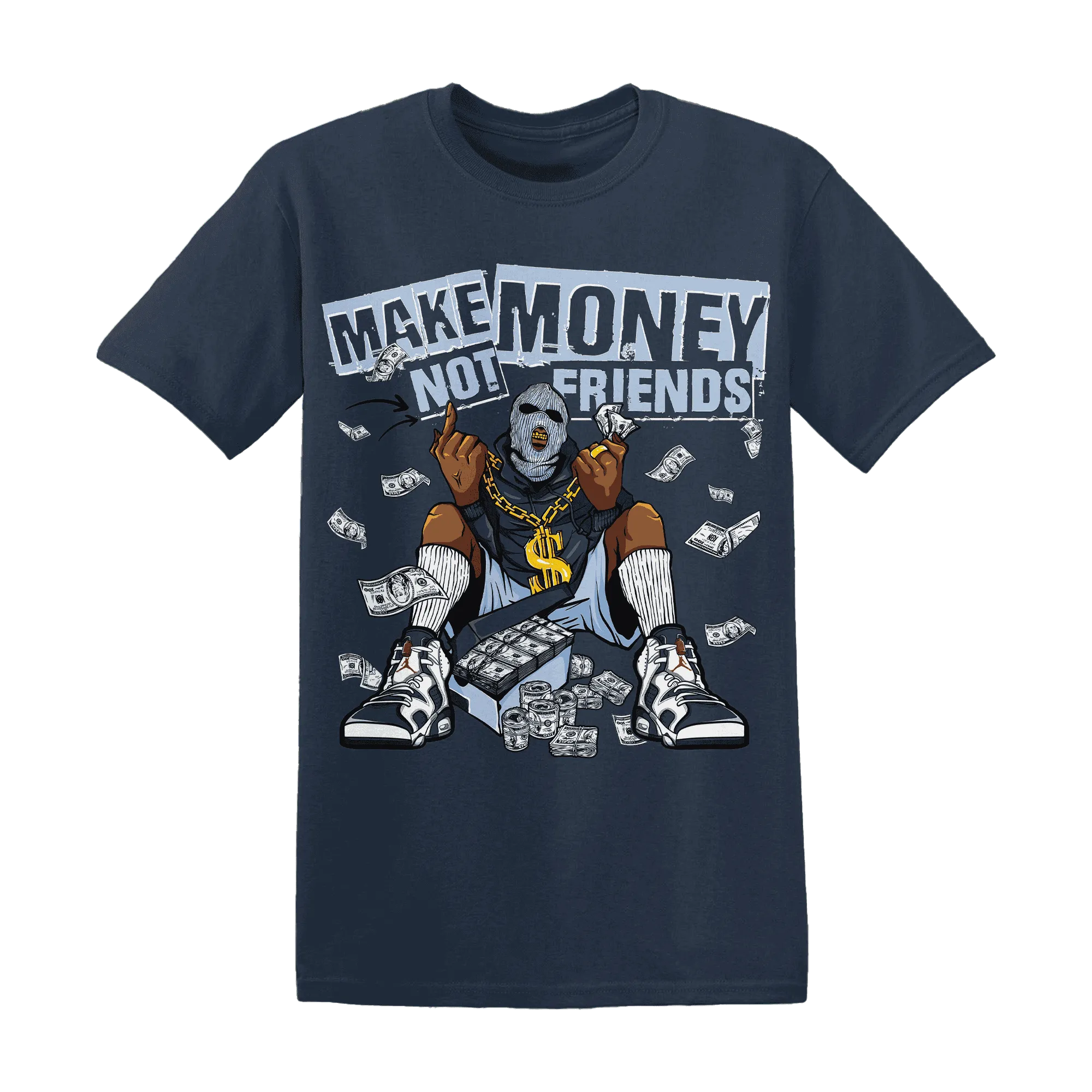 White-Navy-6s-T-Shirt-Match-Make-Money-Not-Friends