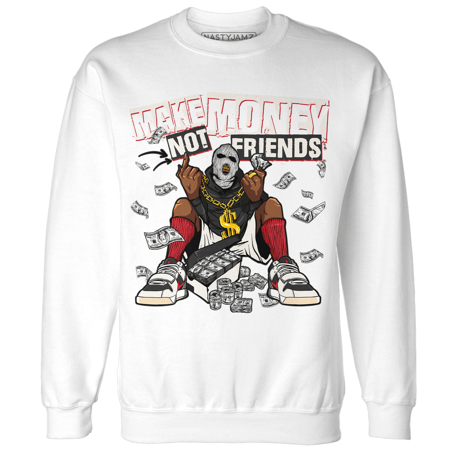 Jumman Jack University Red Sweatshirt Match Make Money Not Friends - NastyJamz