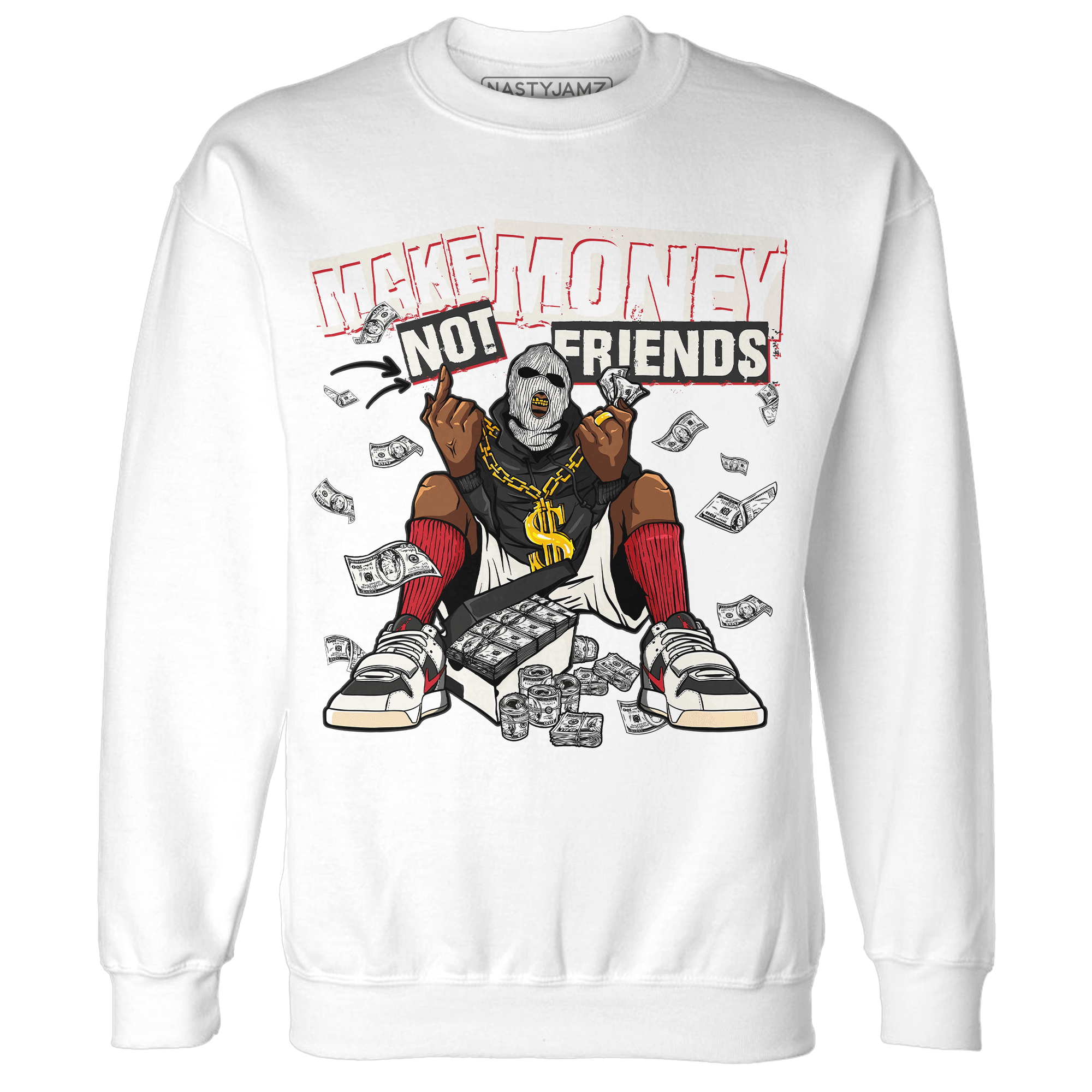 Jumman Jack University Red Sweatshirt Match Make Money Not Friends - NastyJamz