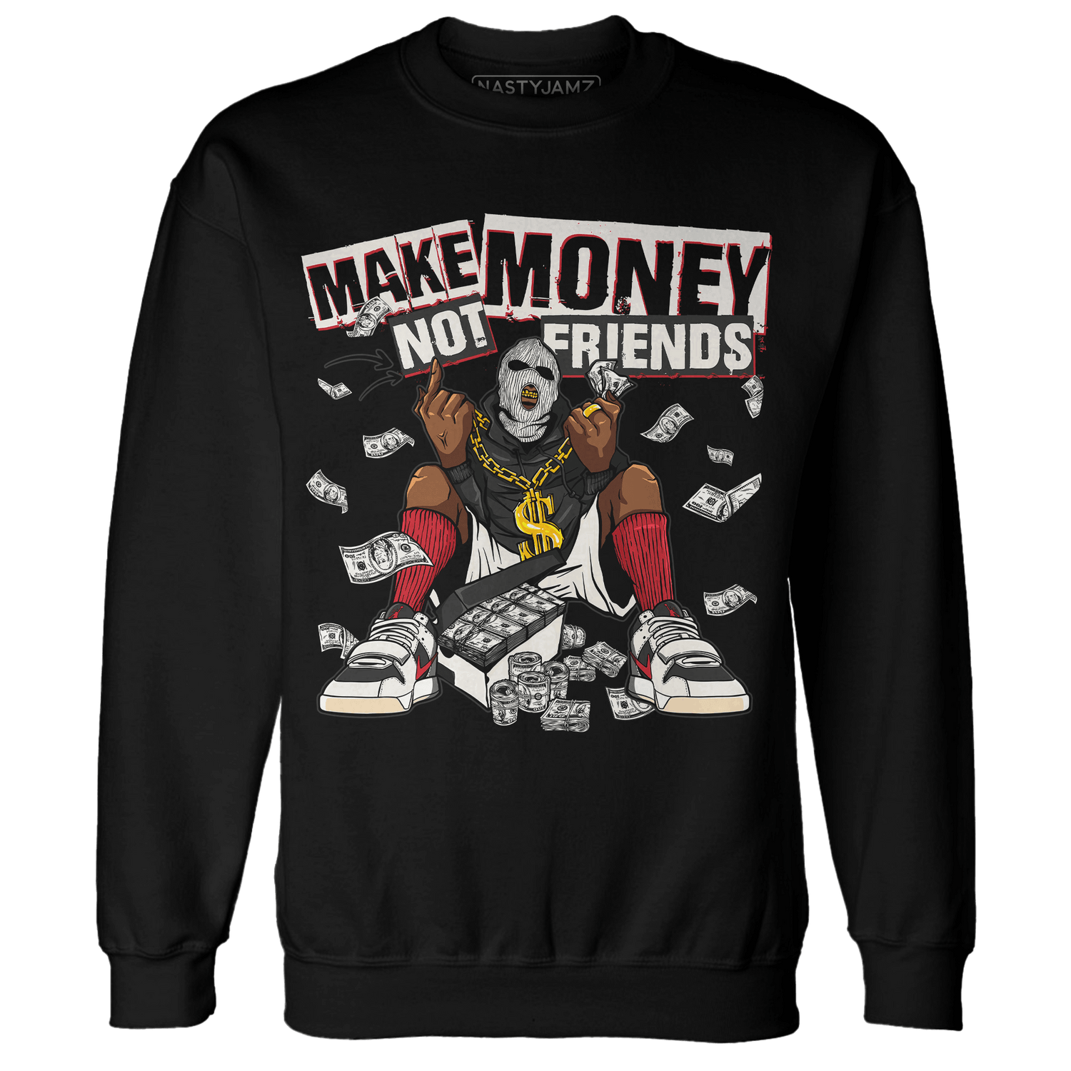 Jumman Jack University Red Sweatshirt Match Make Money Not Friends - NastyJamz
