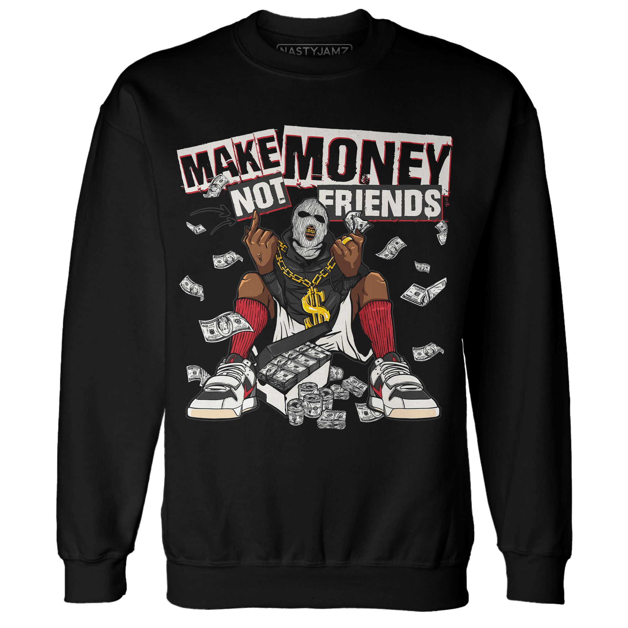 Jumman Jack University Red Sweatshirt Match Make Money Not Friends - NastyJamz